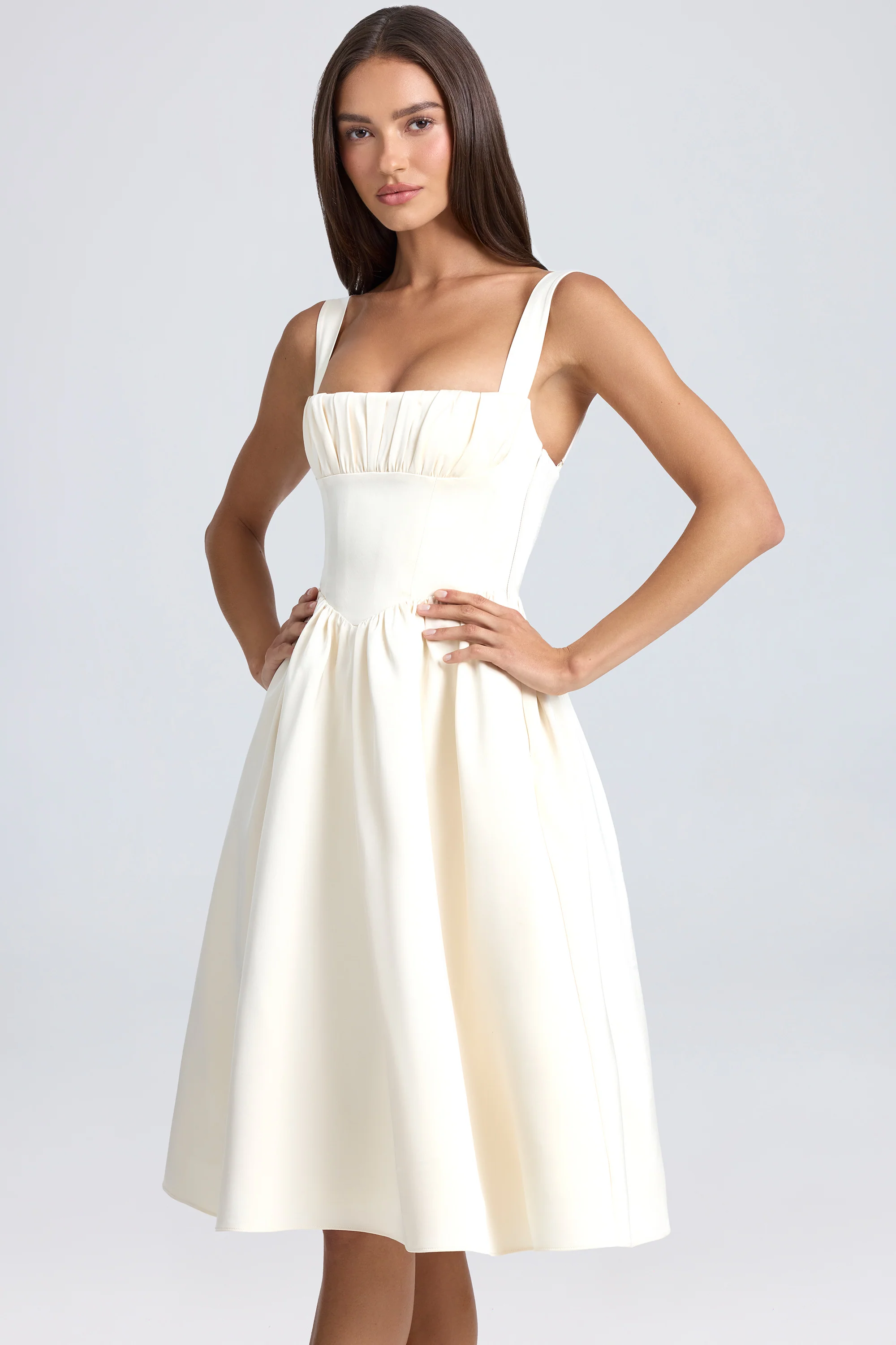 Draped Corset Midaxi Dress in Ivory - Image 6