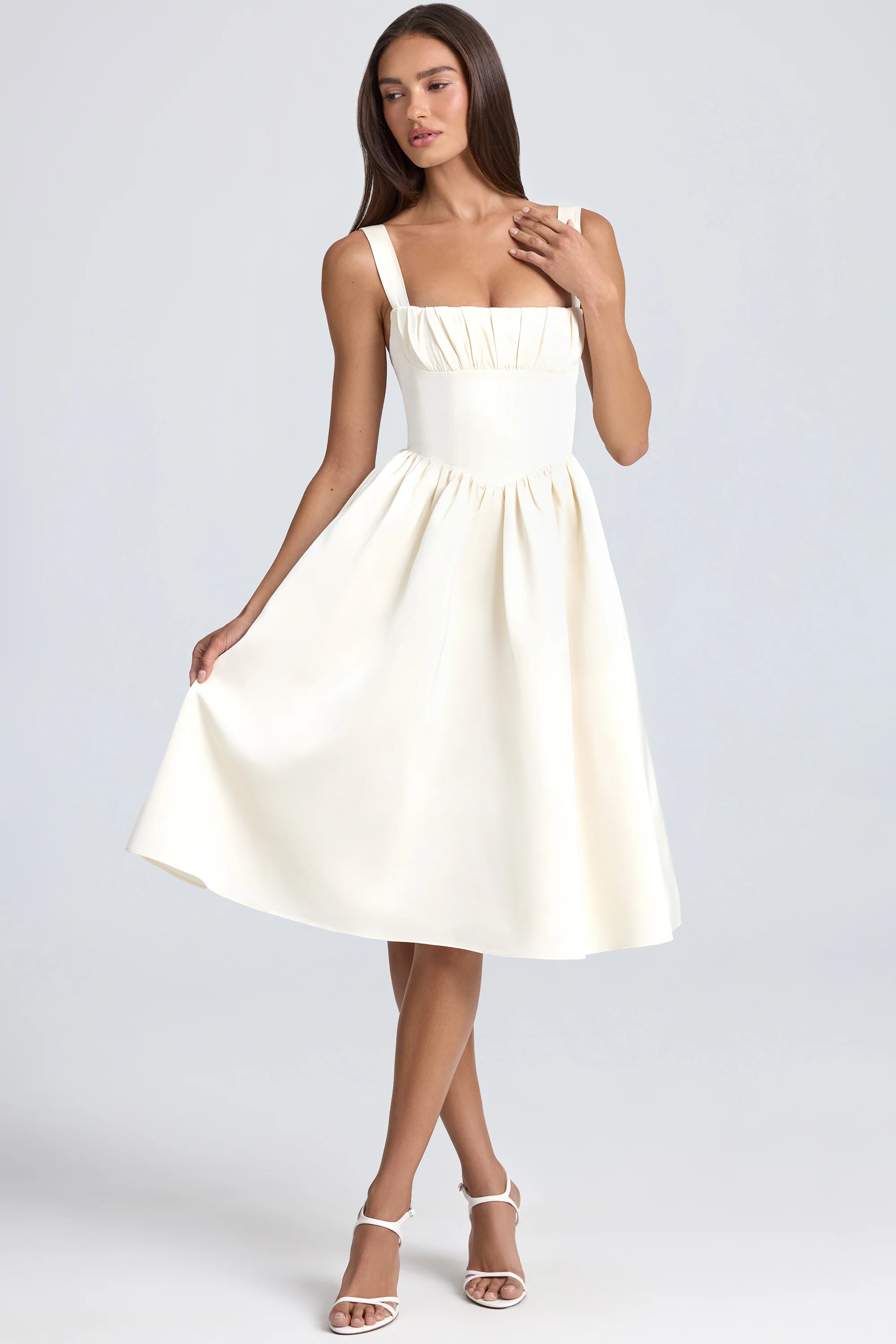 Draped Corset Midaxi Dress in Ivory - Image 7