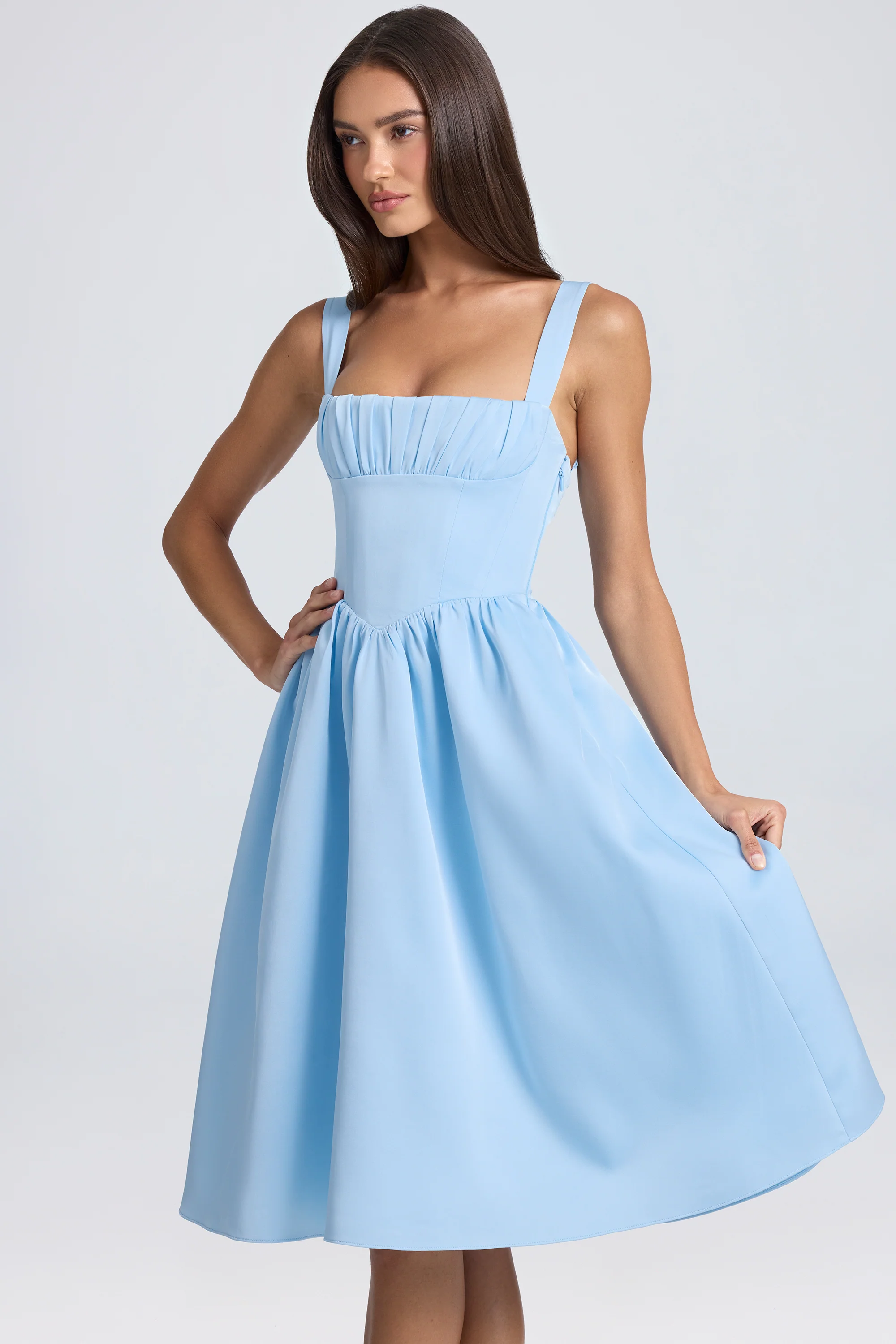 Draped Corset Midaxi Dress in Powder Blue - Image 6