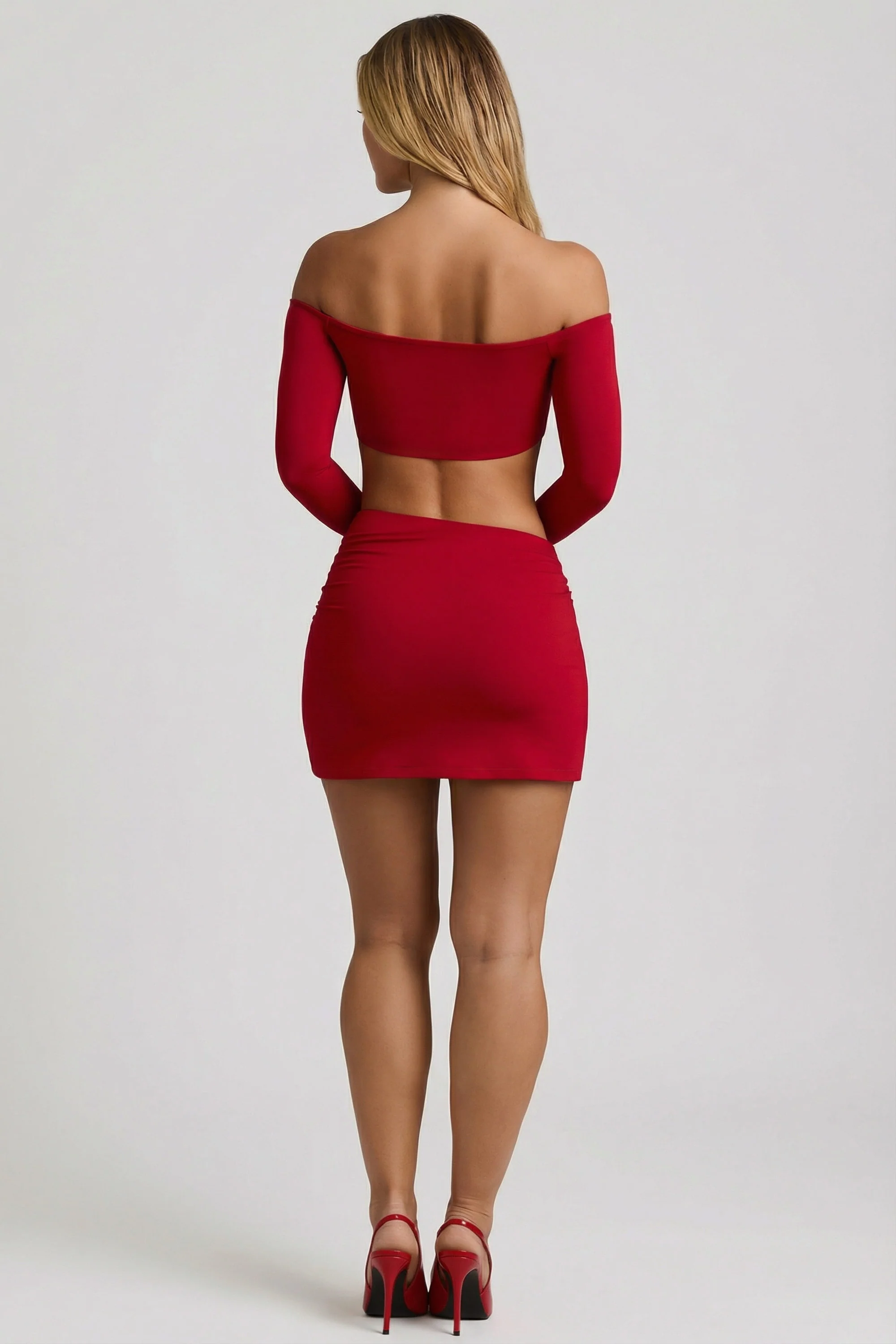 Modal Asymmetric-Waist Mini Skirt in Red - Image 2