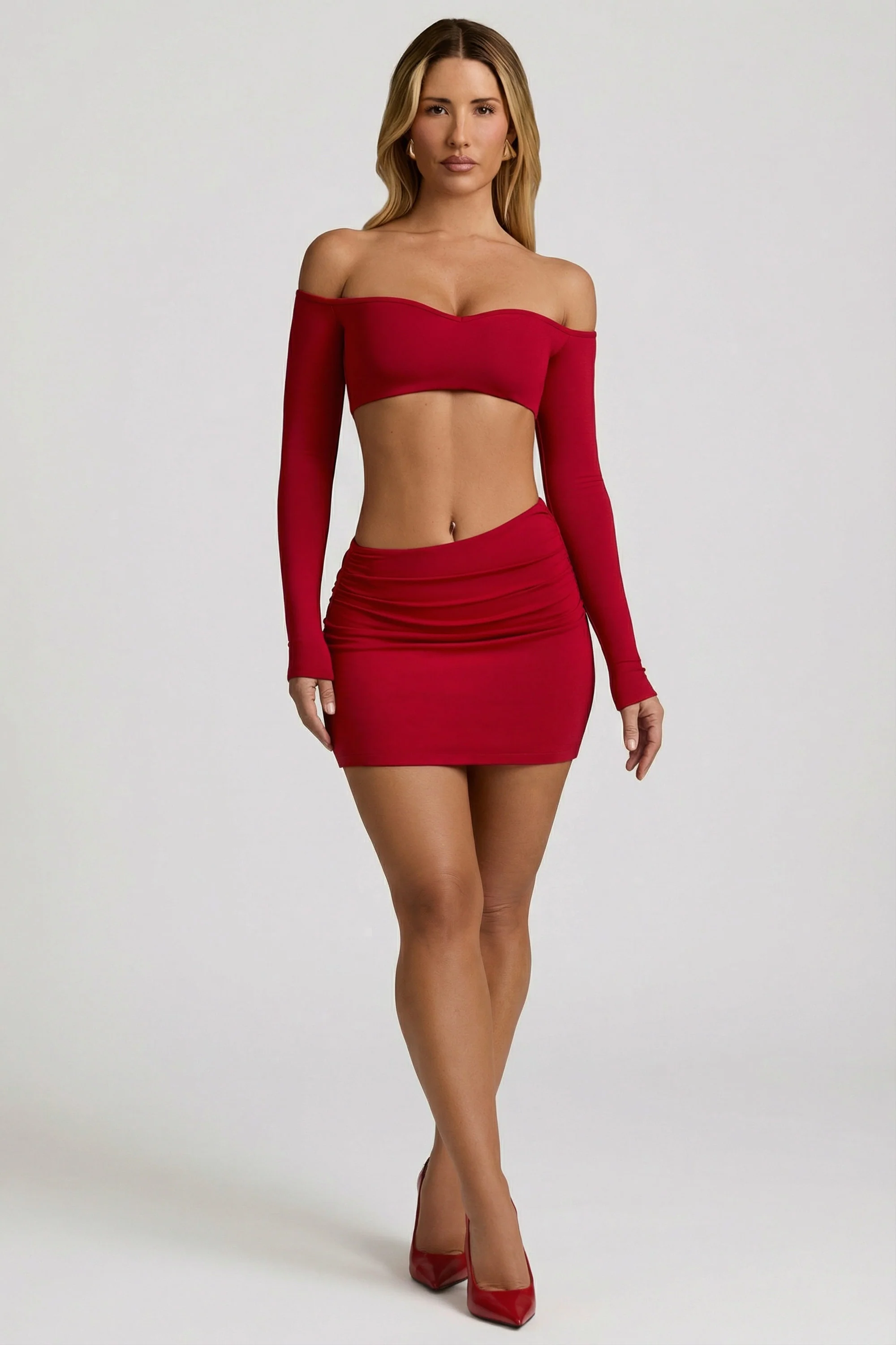 Modal Asymmetric-Waist Mini Skirt in Red - Image 5