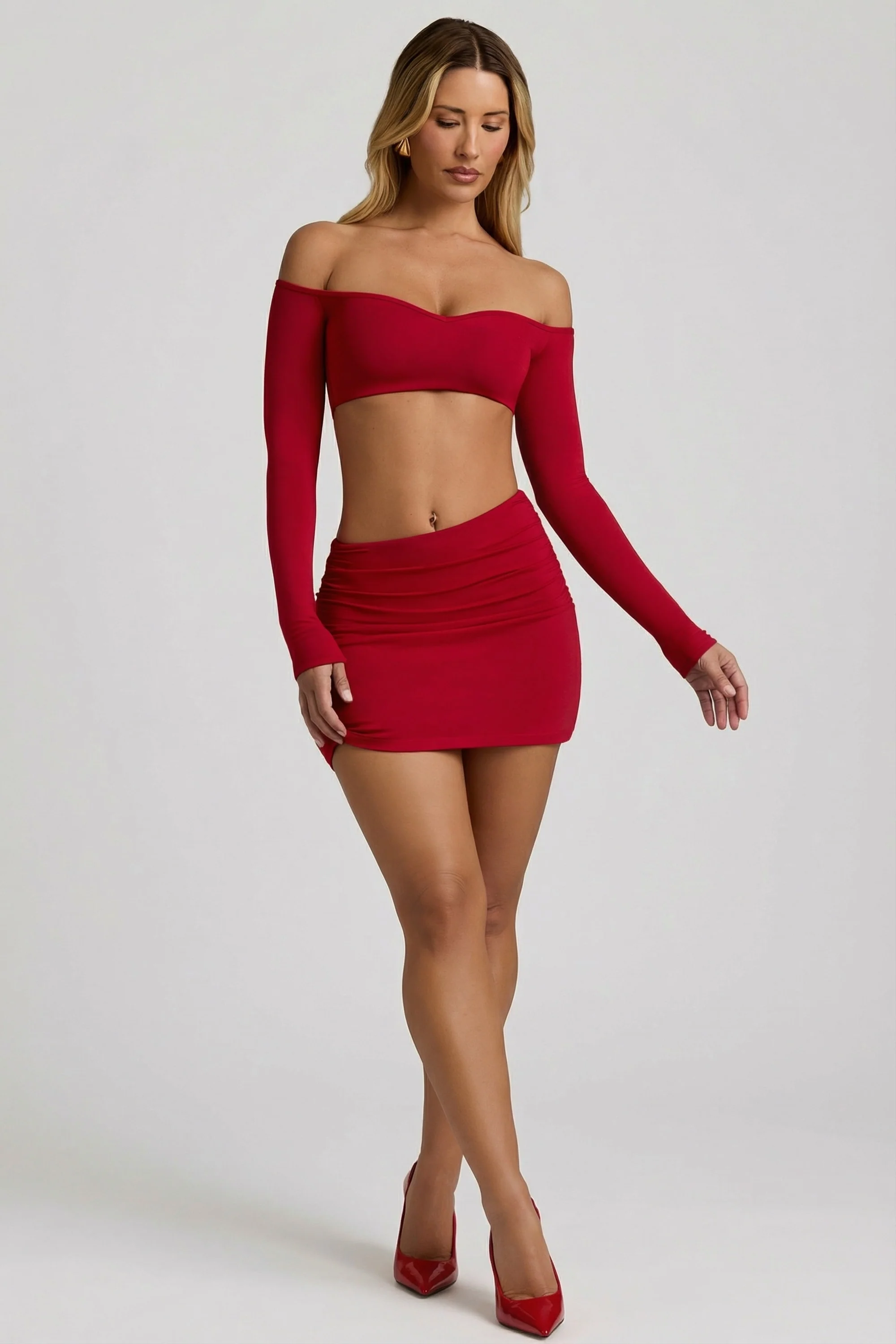 Modal Asymmetric-Waist Mini Skirt in Red - Image 7