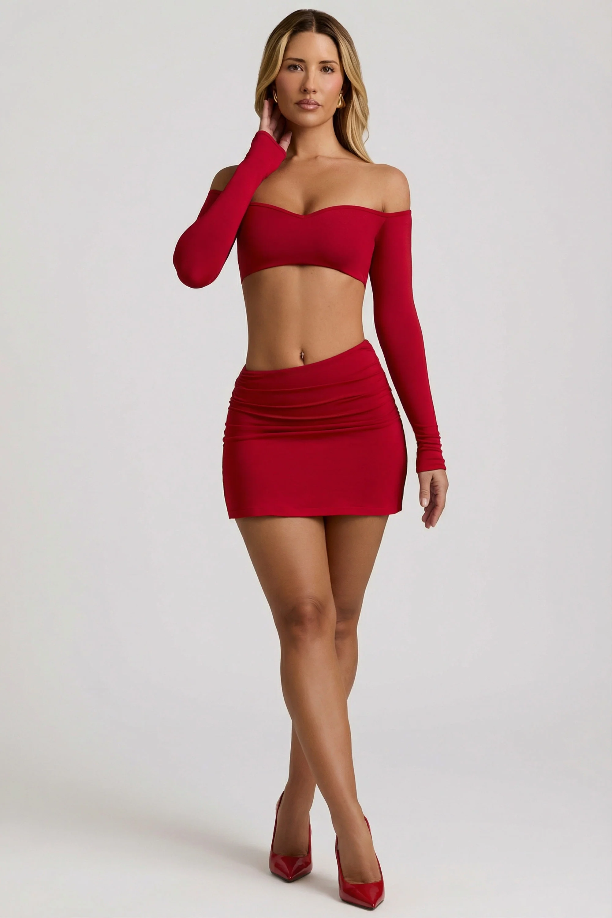 Modal Asymmetric-Waist Mini Skirt in Red - Image 9