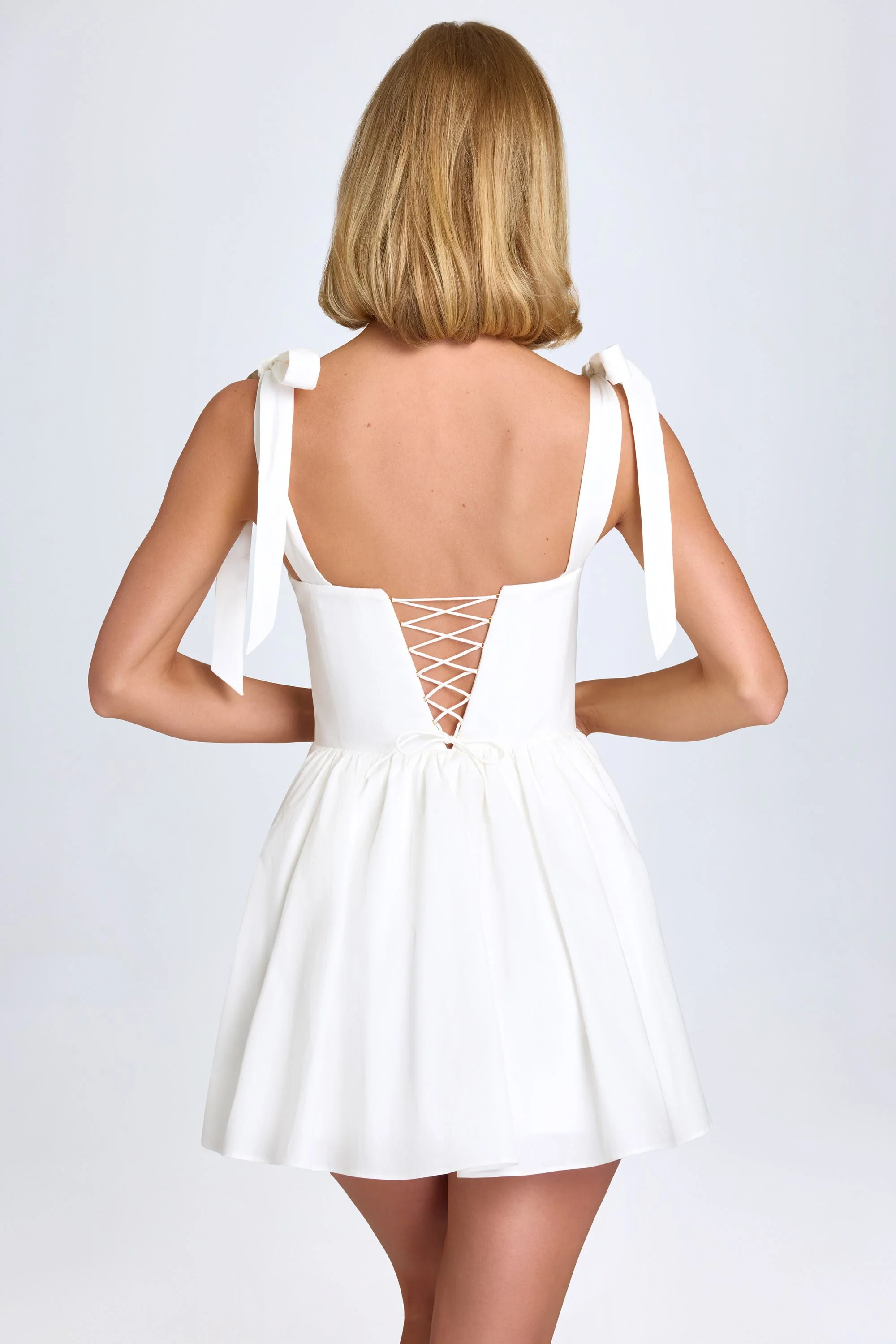 Ruched Corset Mini Dress in White - Image 2