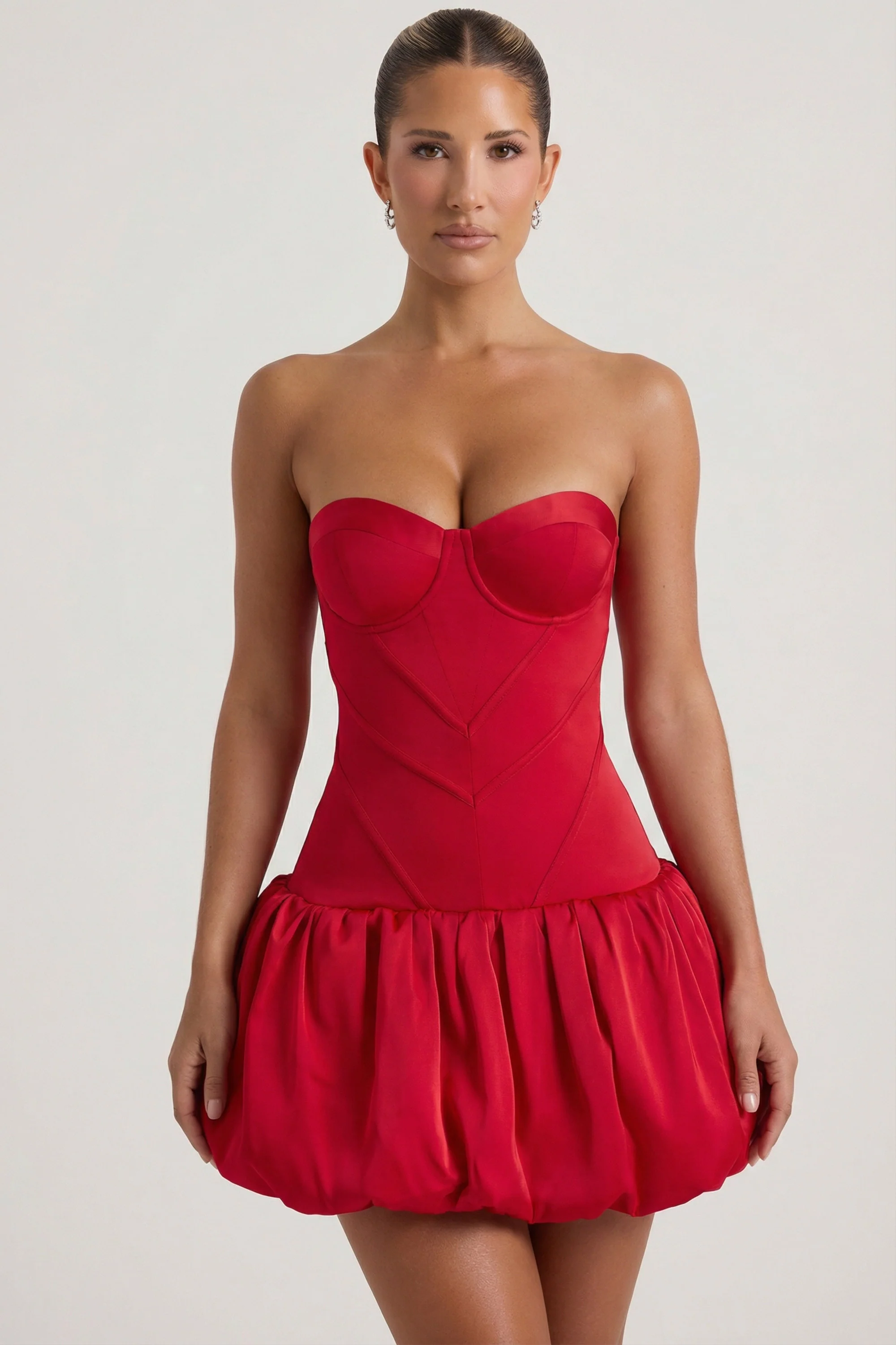 Cut-Out Bubble Hem Corset Mini Dress in Red - Image 7