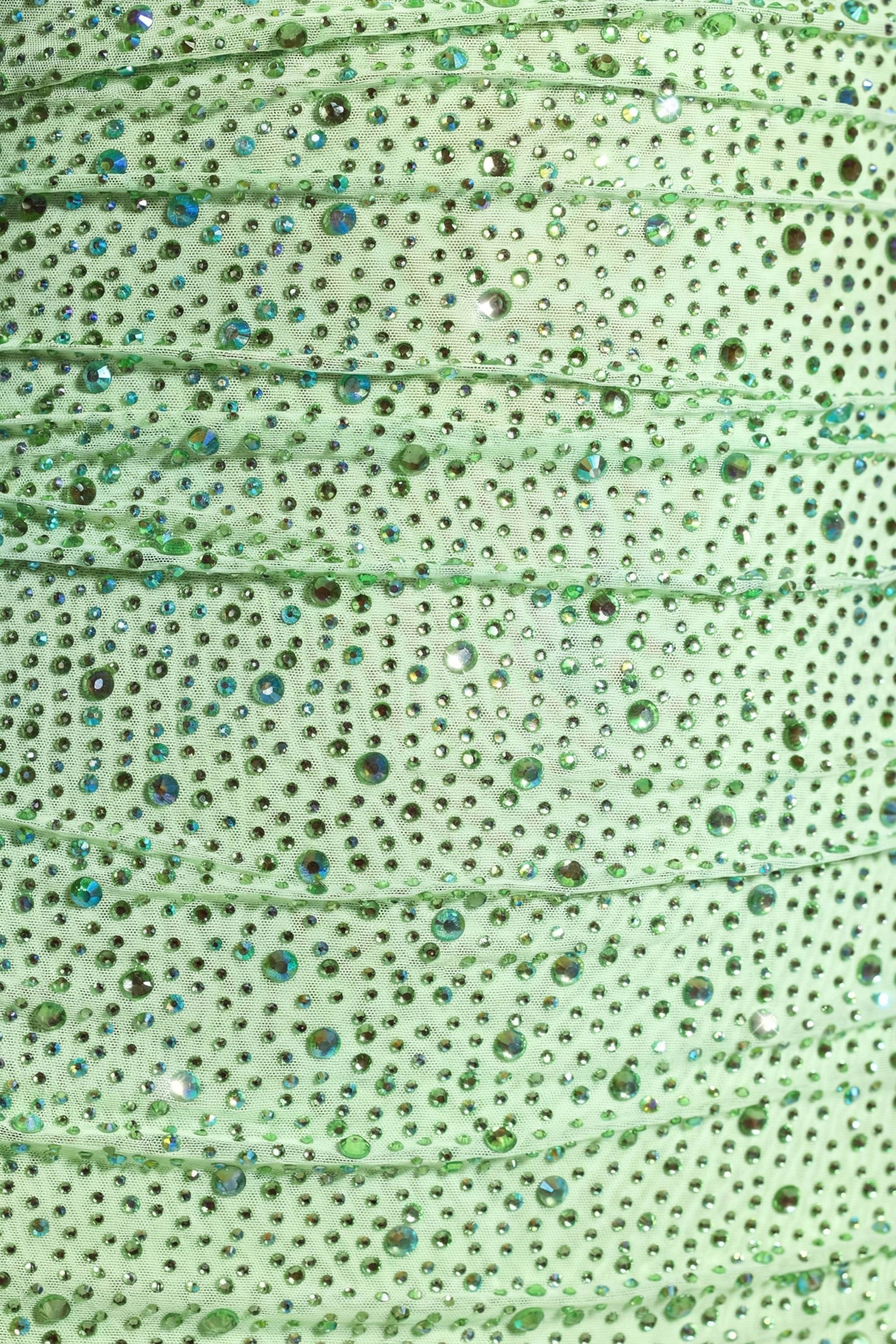 Embellished Draped Cowl-Neck Mini Dress in Pistachio - Image 7