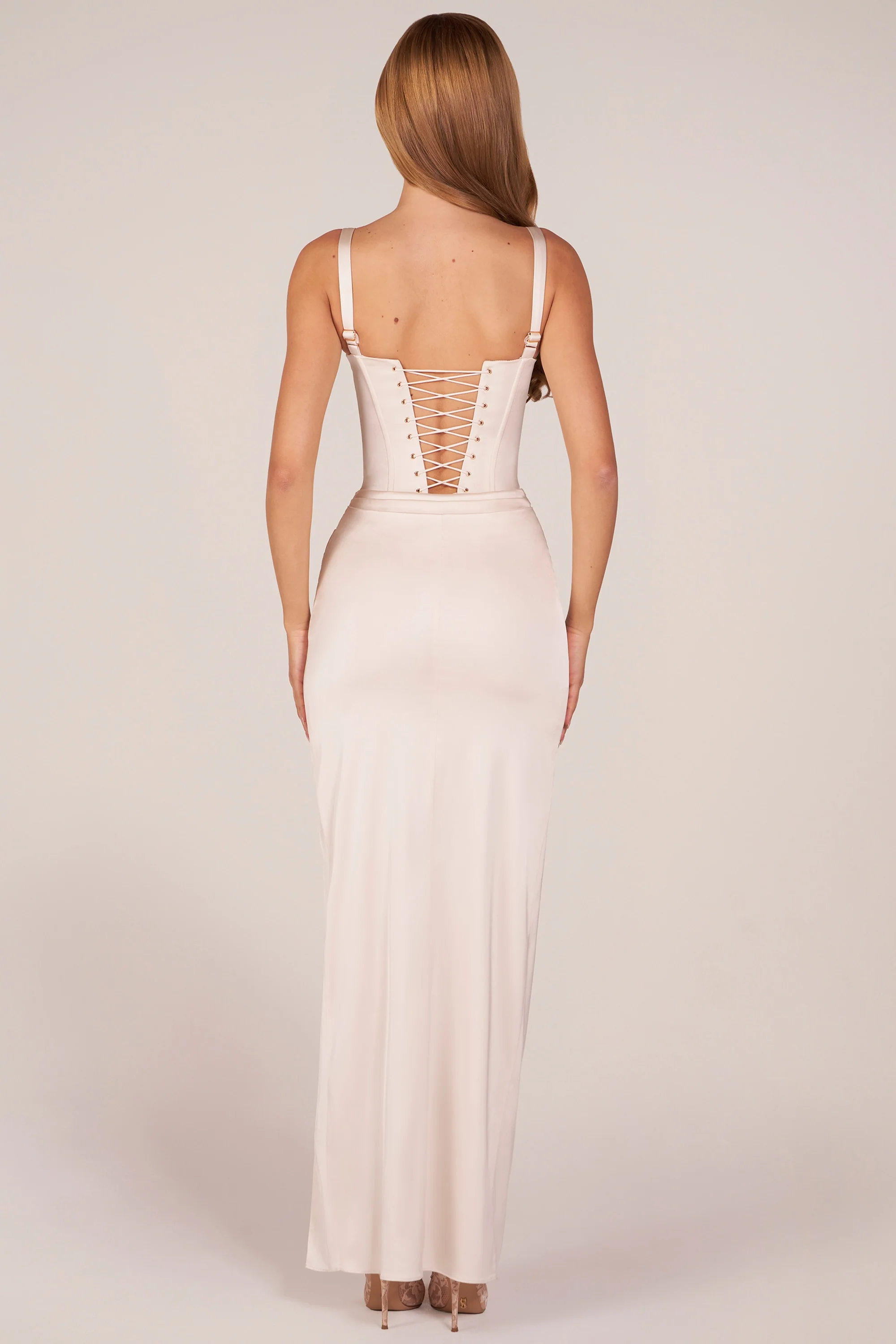 Corseted Thigh-High Split Maxi Dress in Pearl - Image 6