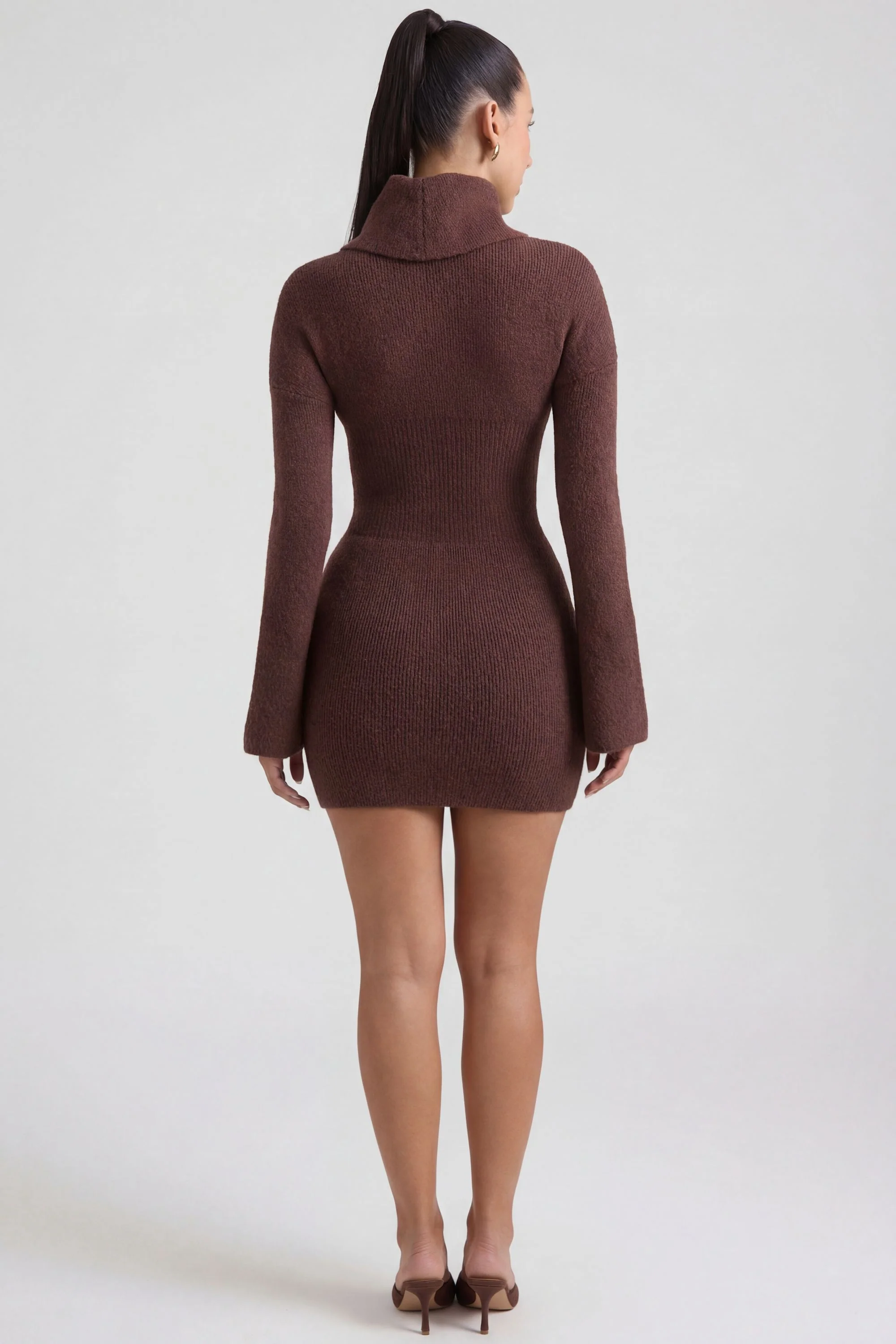 Ribbed-Knit Turtleneck Mini Jumper Dress in Espresso - Image 5