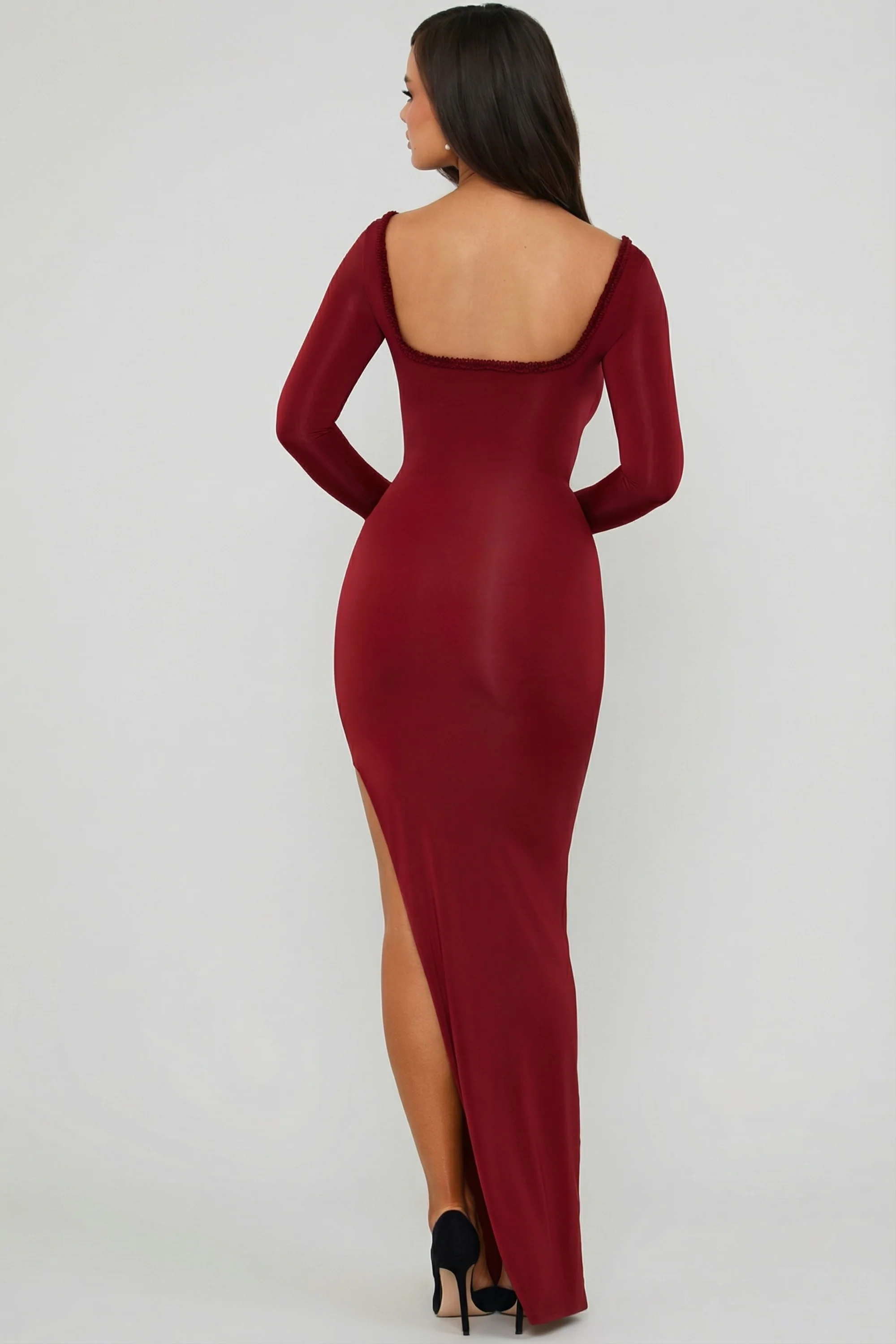 Ruffle-Trim Cut-Out Maxi Dress in Berry Red - Image 2