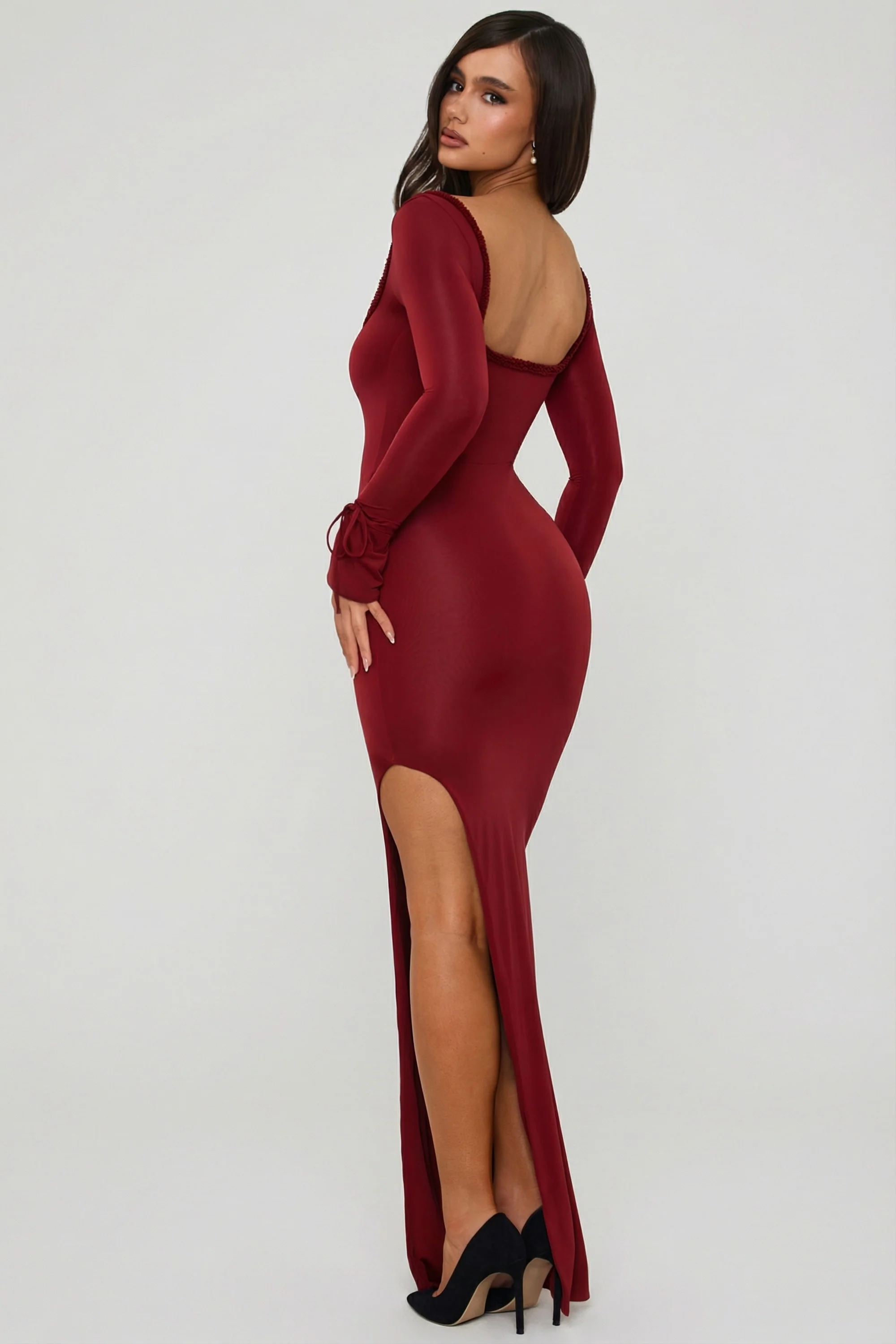 Ruffle-Trim Cut-Out Maxi Dress in Berry Red - Image 8