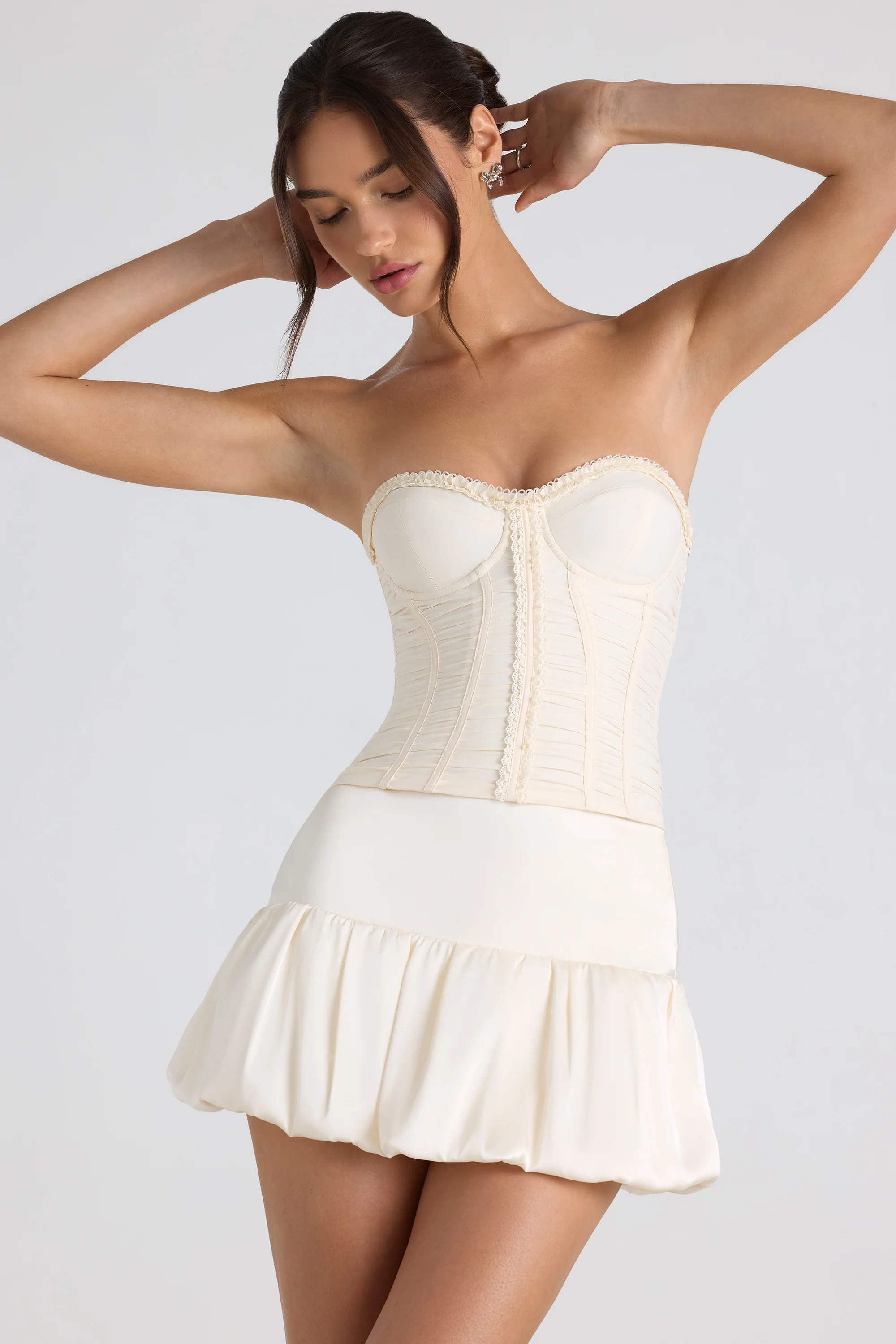 Bubble Hem Mid-Rise Micro Mini Skirt in Ivory - Image 7