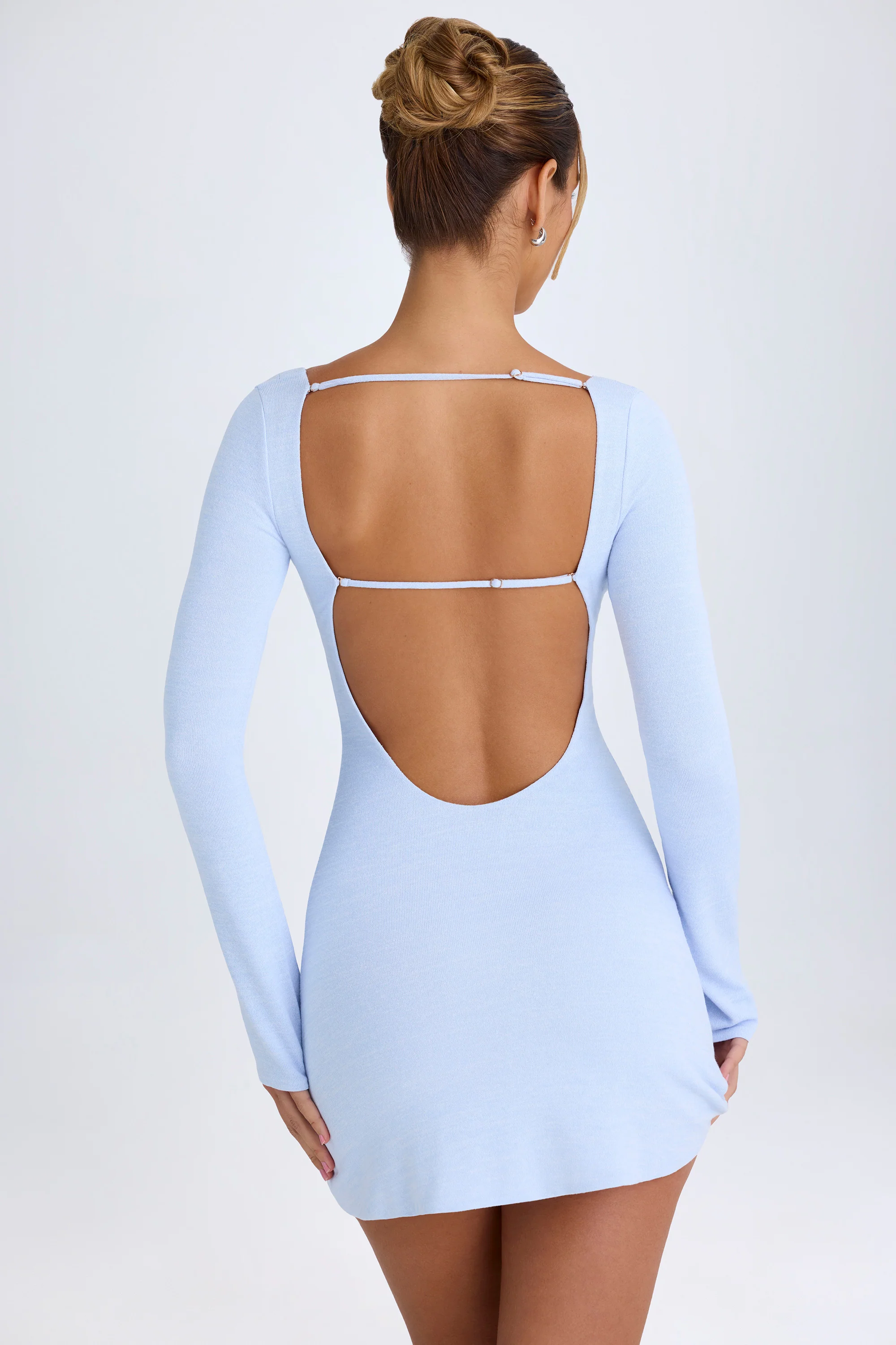 Cut-Out Long-Sleeve Mini Dress in Periwinkle Blue - Image 3