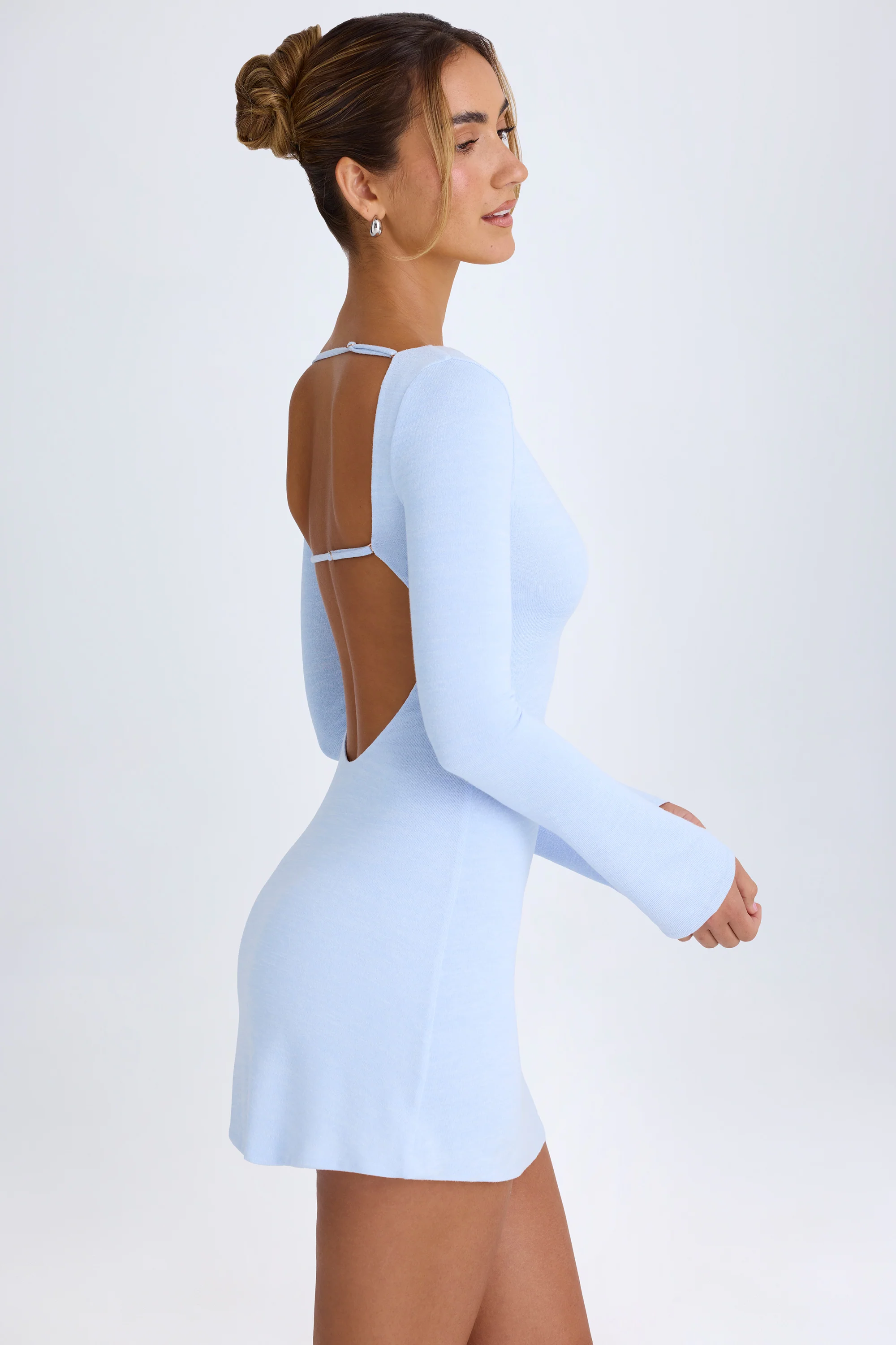 Cut-Out Long-Sleeve Mini Dress in Periwinkle Blue - Image 4