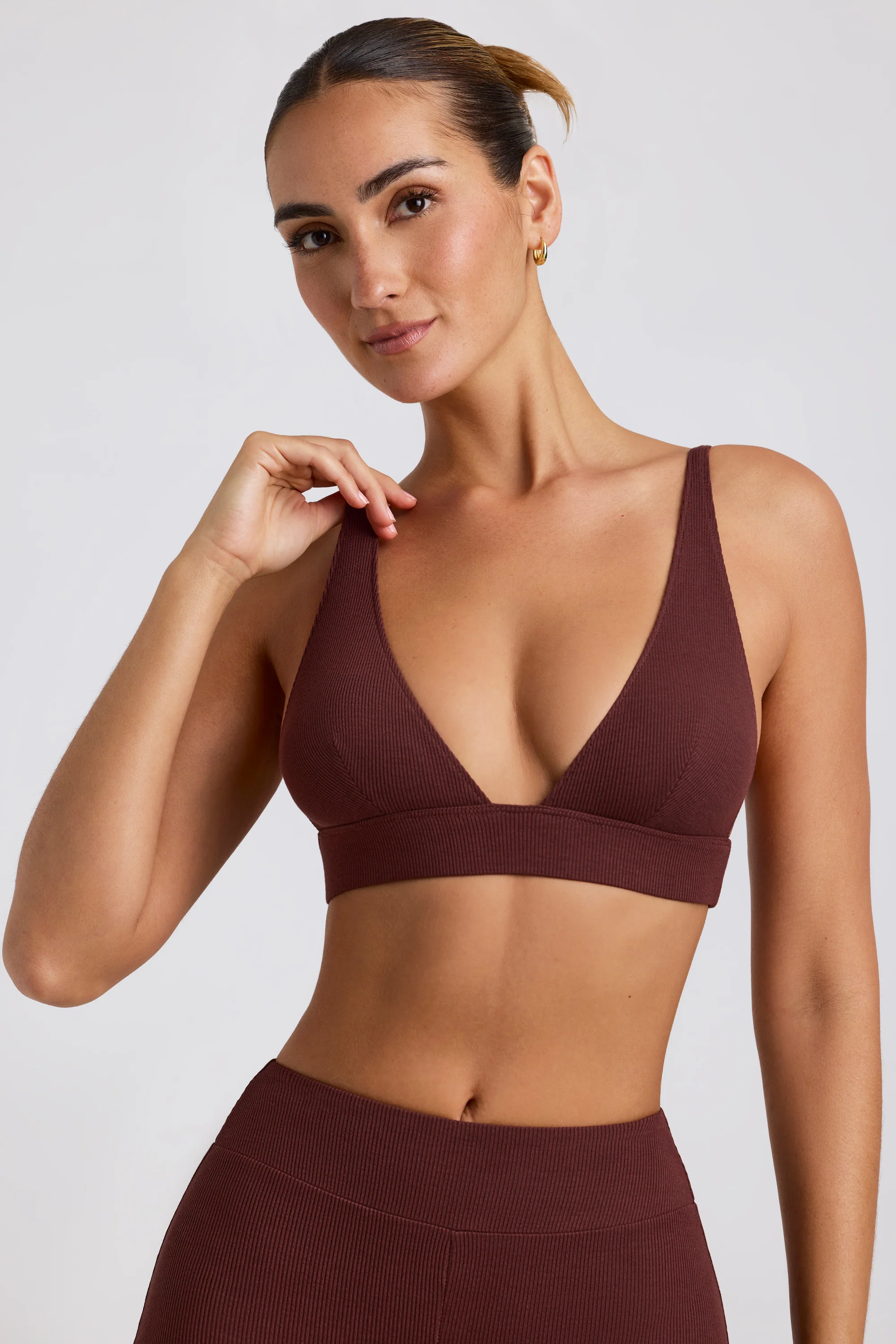 Ribbed Modal Triangle Bralette in Espresso - Image 6