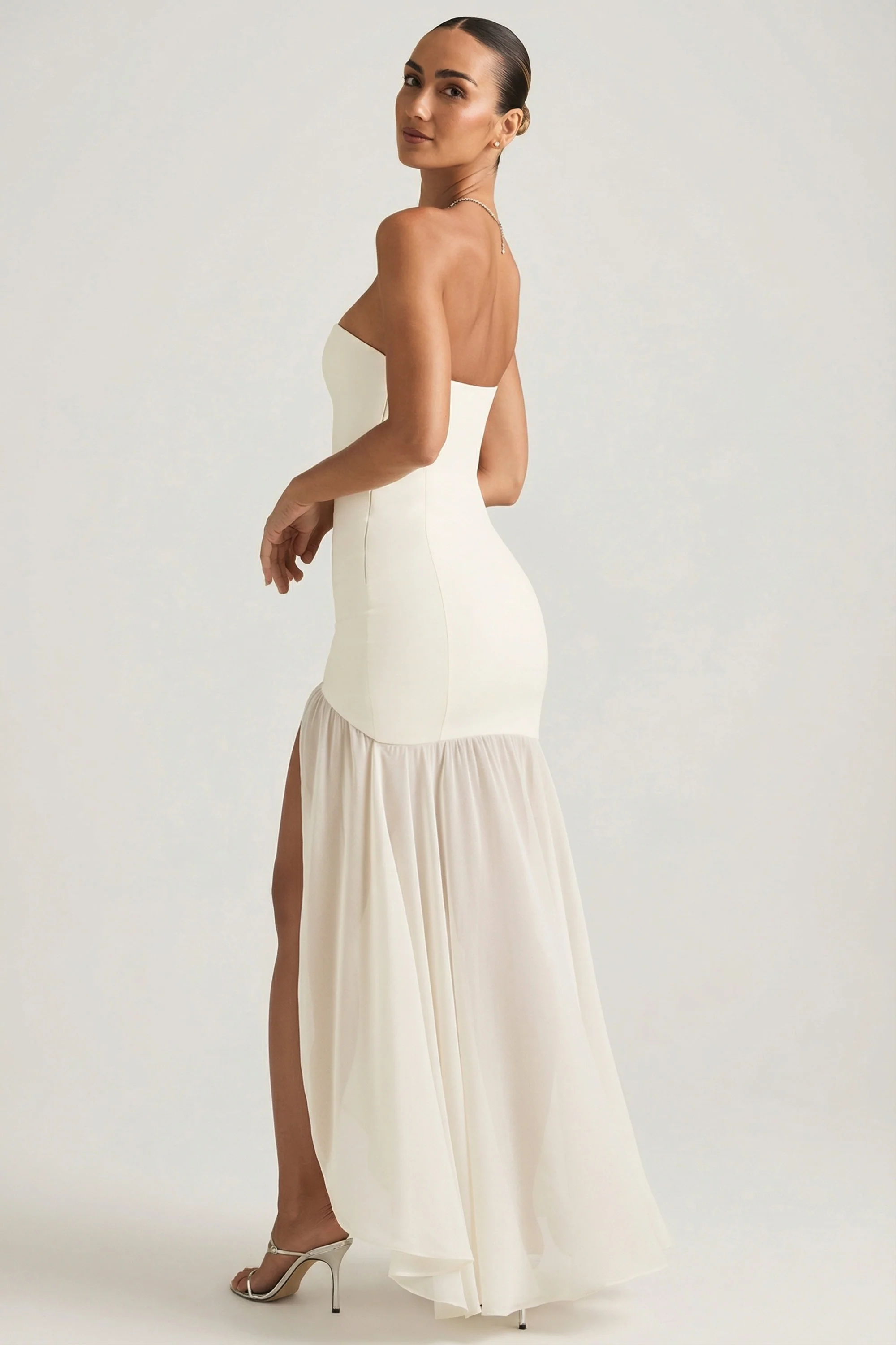 Asymmetric Strapless Fishtail Maxi Dress in Ivory - Image 6
