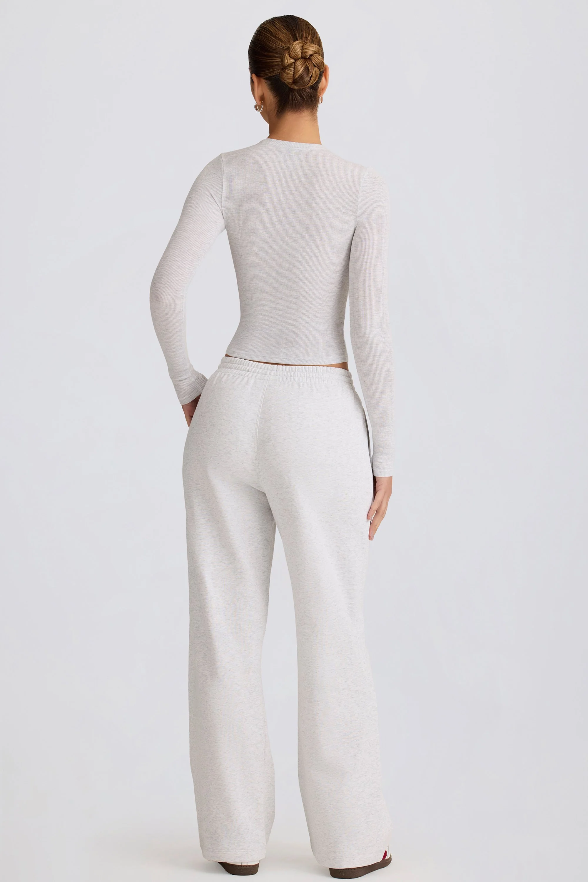 Soft Cotton Mid-Rise Wide-Leg Joggers in Grey Marl - Image 2