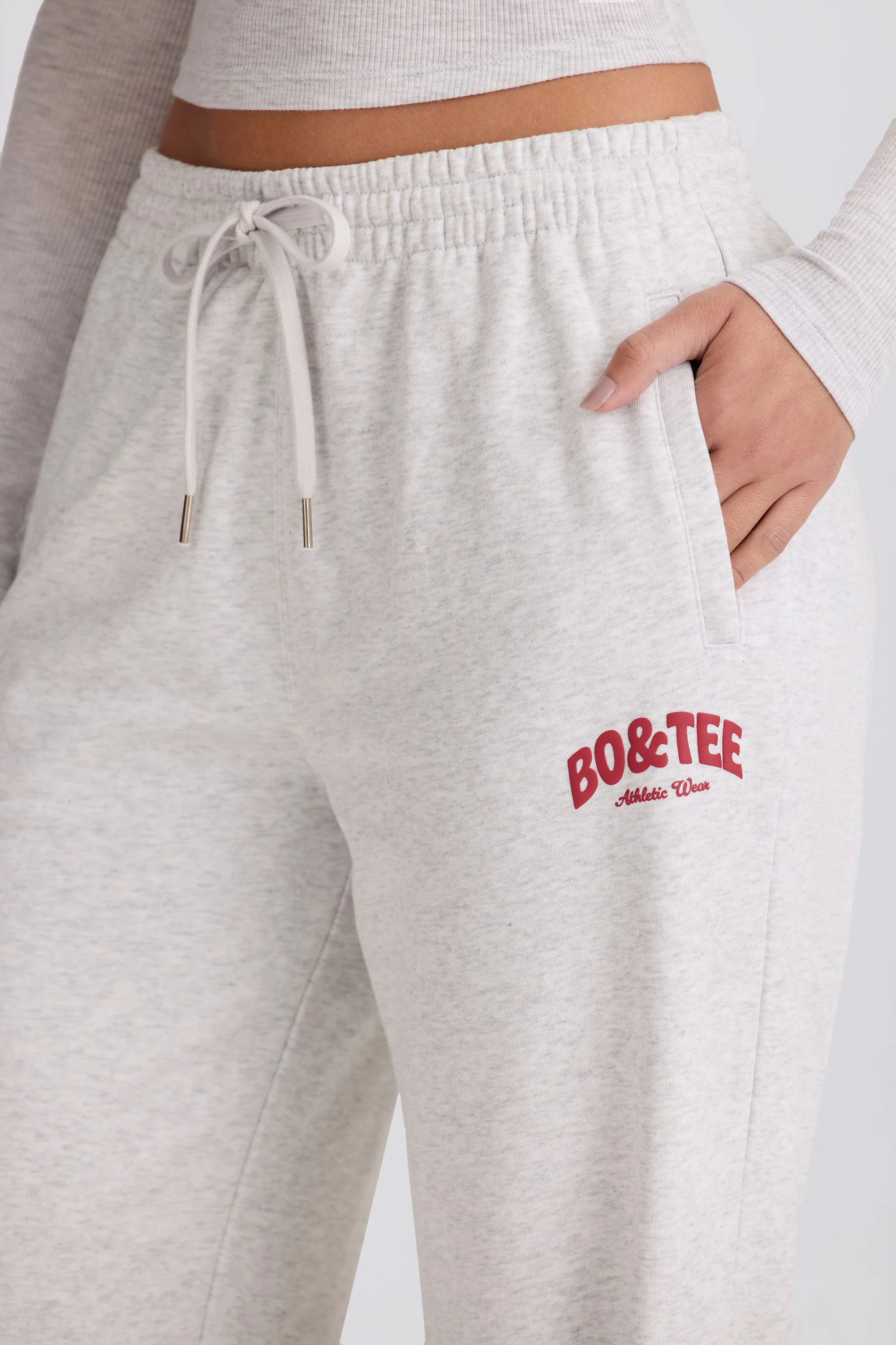 Soft Cotton Mid-Rise Wide-Leg Joggers in Grey Marl - Image 4