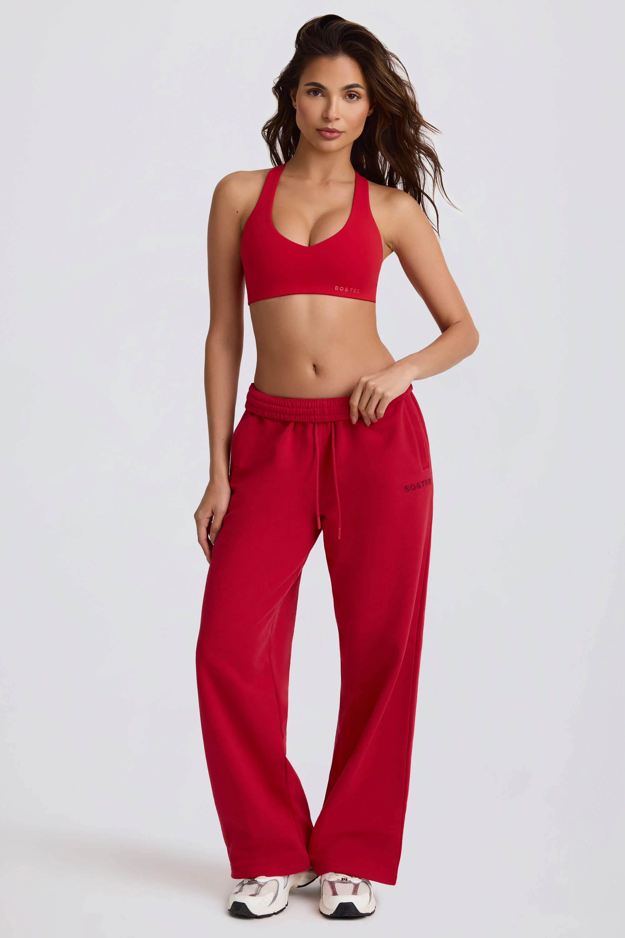Soft Cotton Jersey Mid-Rise Wide-Leg Joggers in Hot Red - Image 10