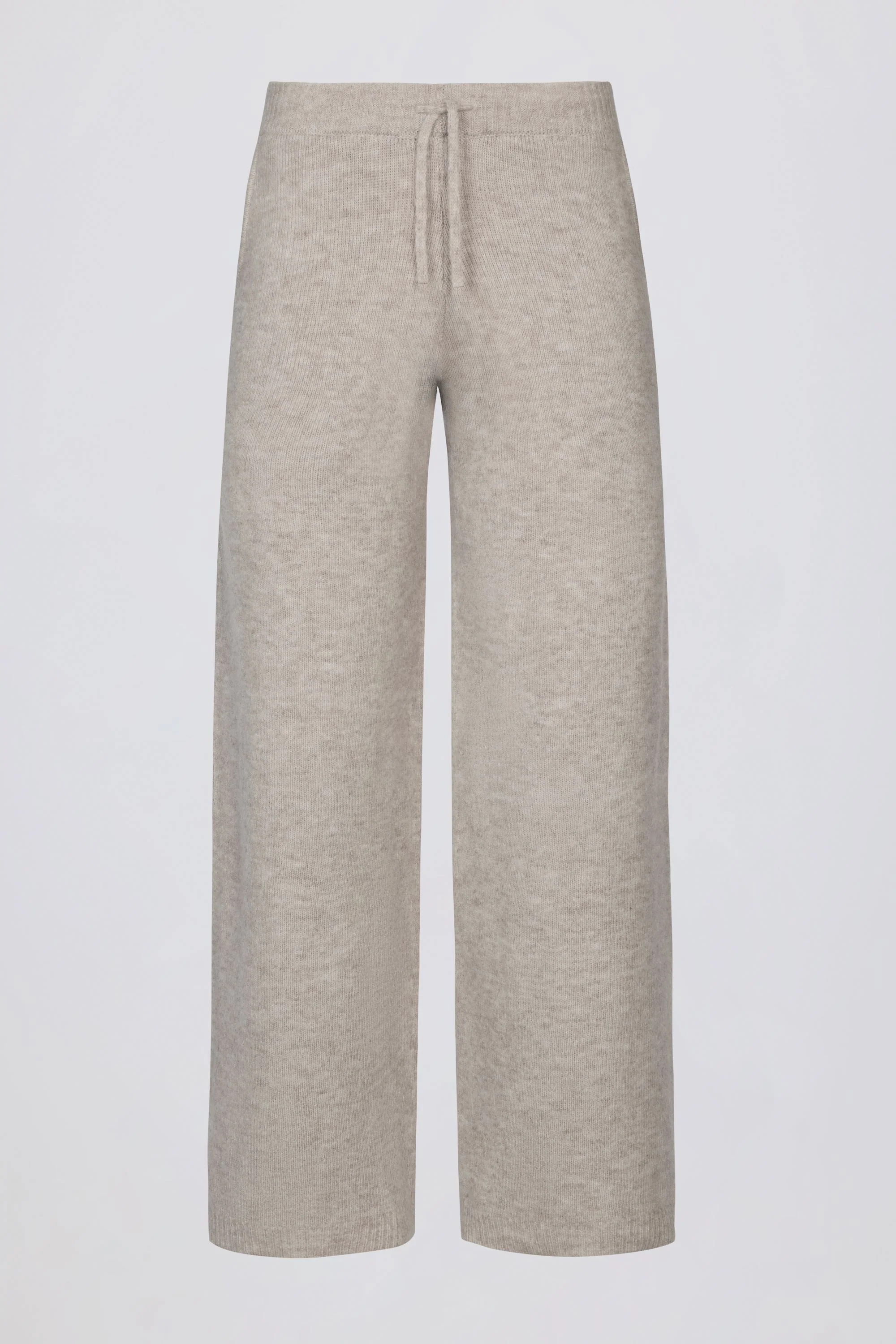 Knit Mid-Rise Wide-Leg Joggers in Beige - Image 3
