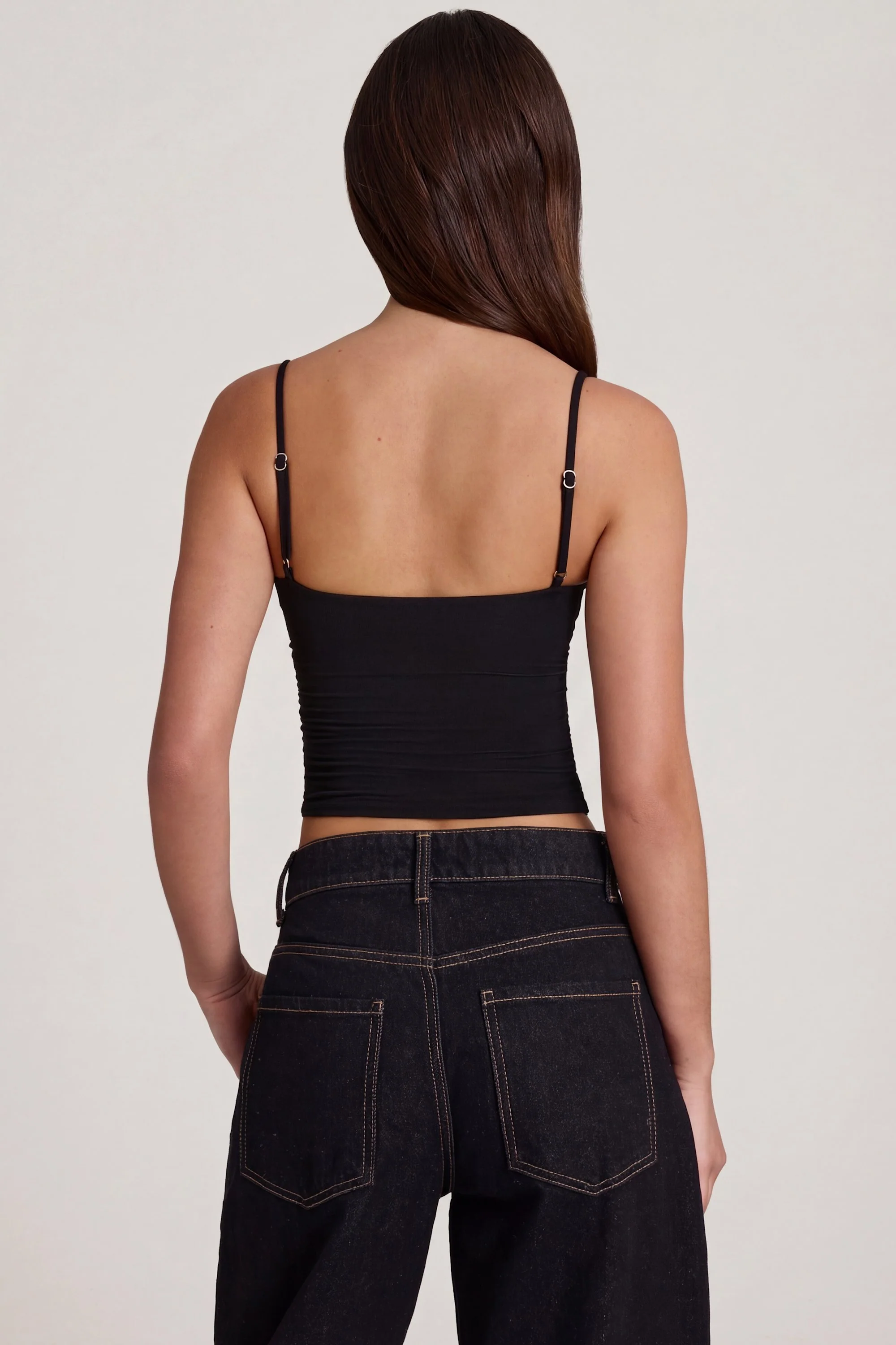 Modal Underwired Camisole Ruched Top in Black - Image 2