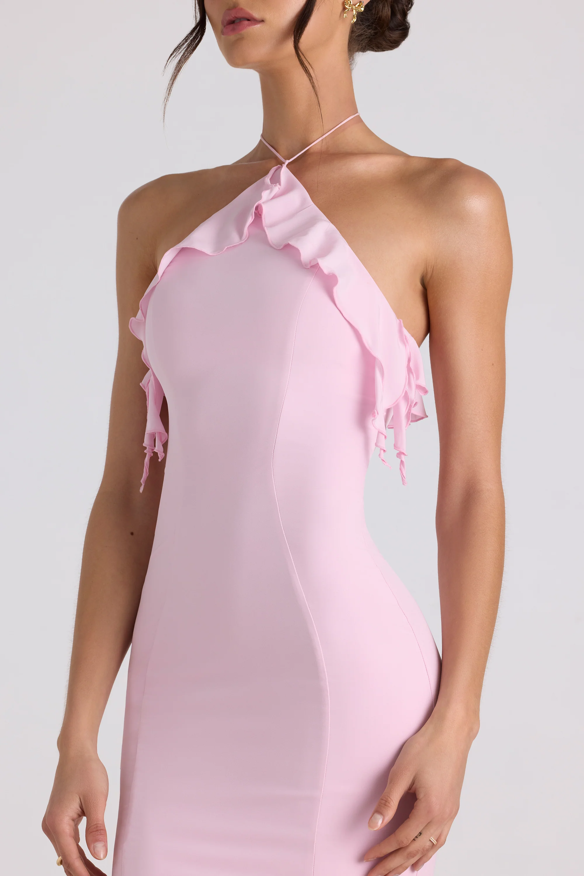 Ruffle-Trim Halterneck Gown in Soft Pink - Image 4