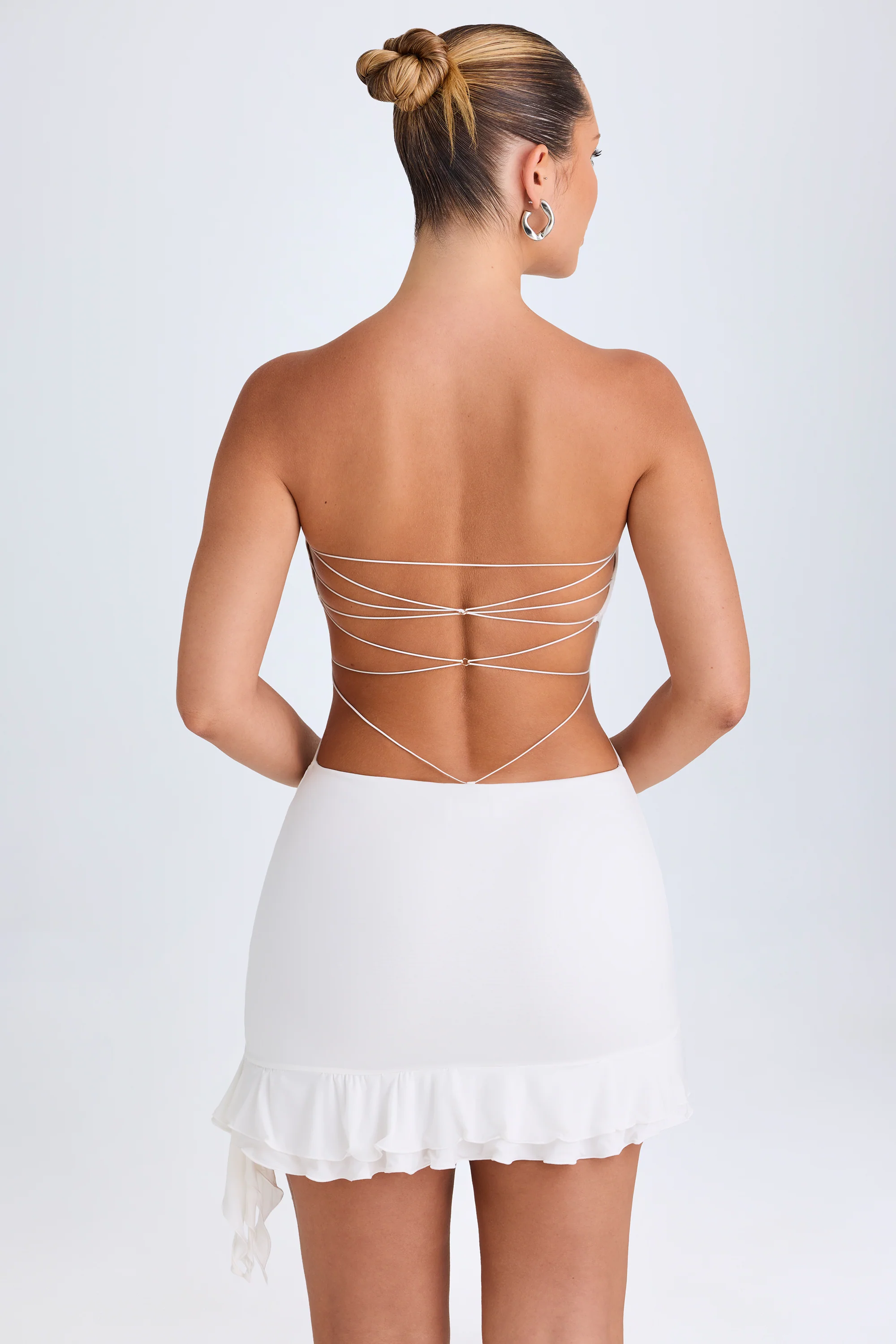 Ruffle-Trim Cut-Out Bandeau Mini Dress in White - Image 2