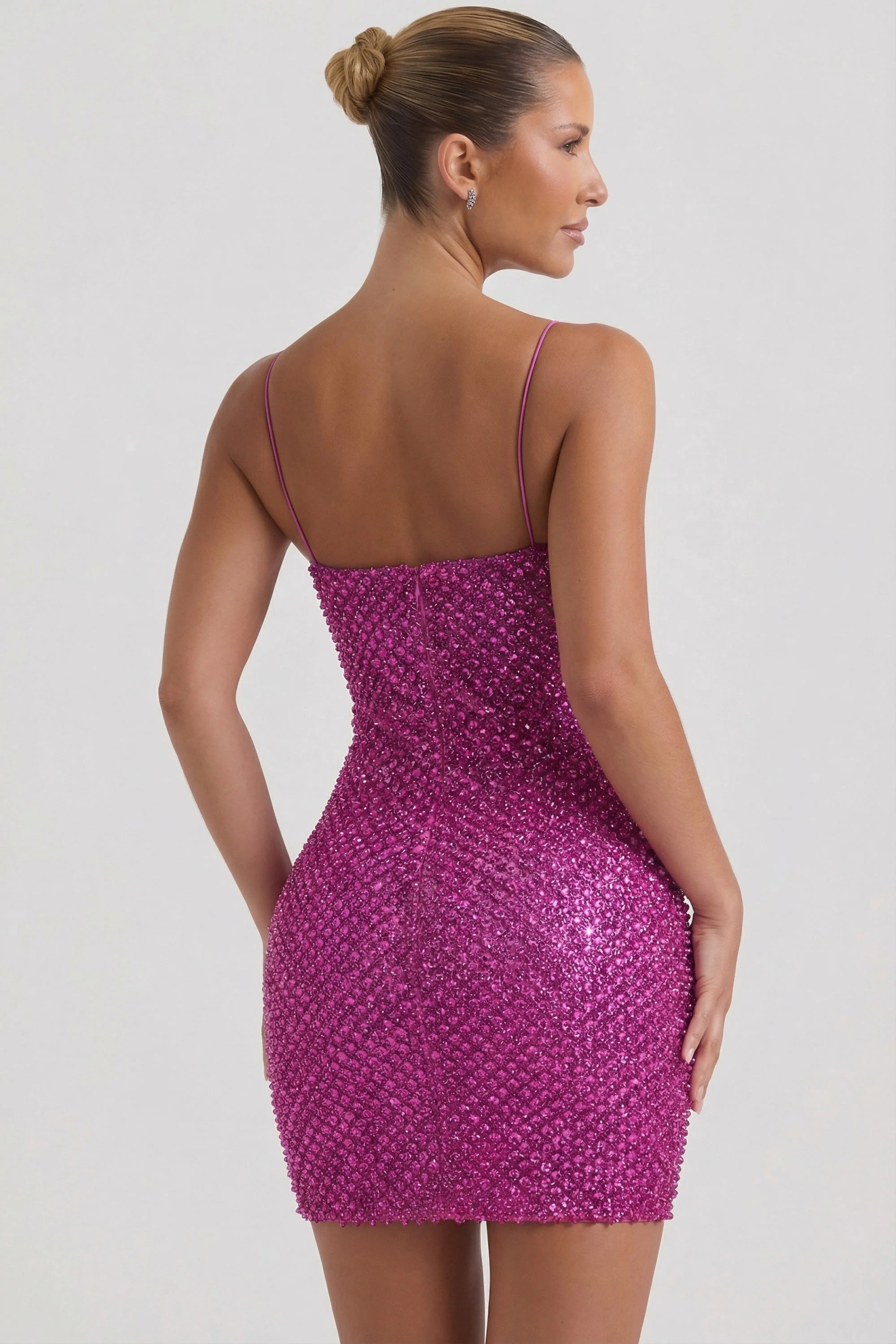 Embellished Sweetheart-Neck Mini Dress in Magenta - Image 2
