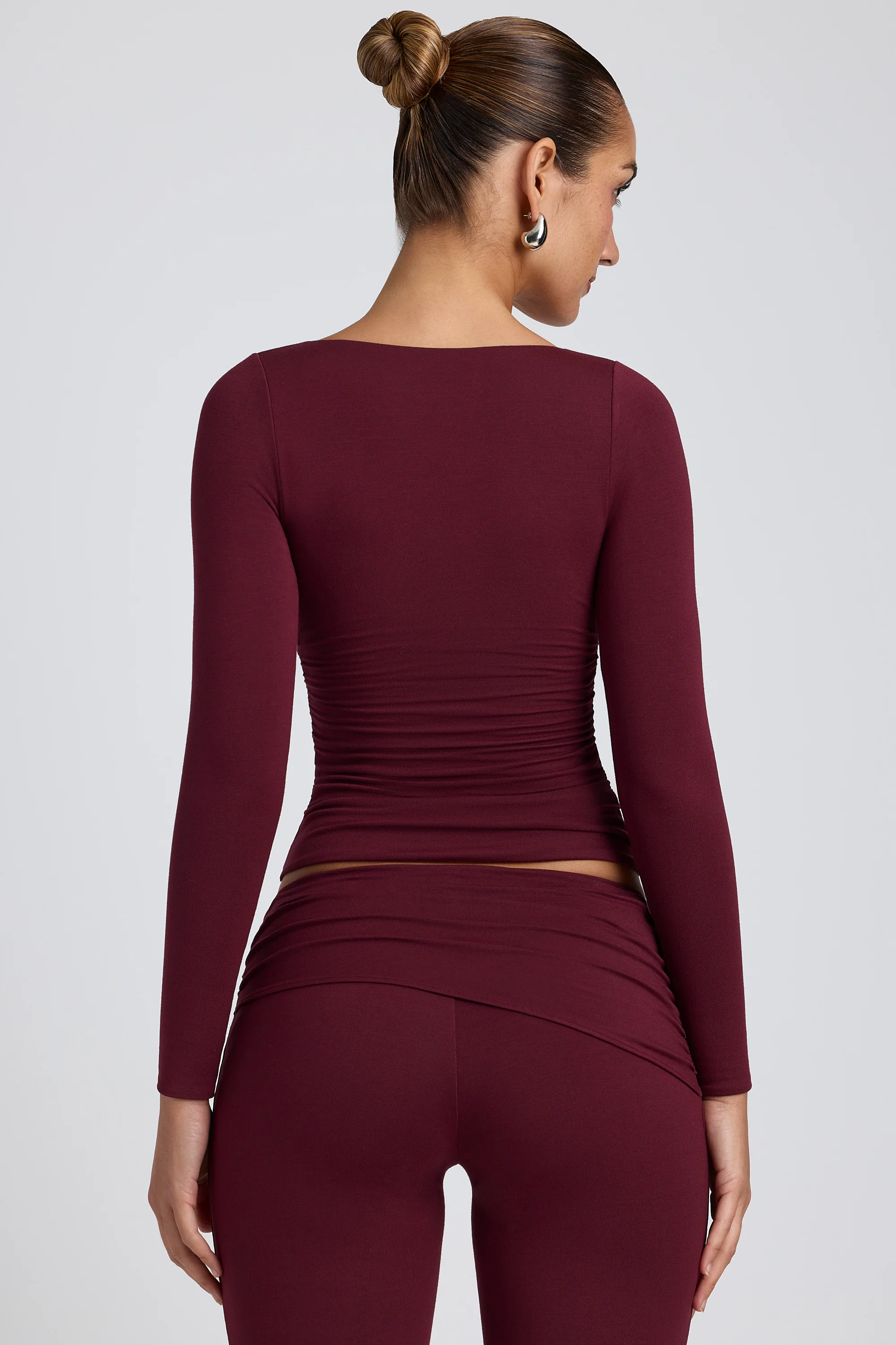 Modal Ruched Long-Sleeve Top in Plum - Image 2