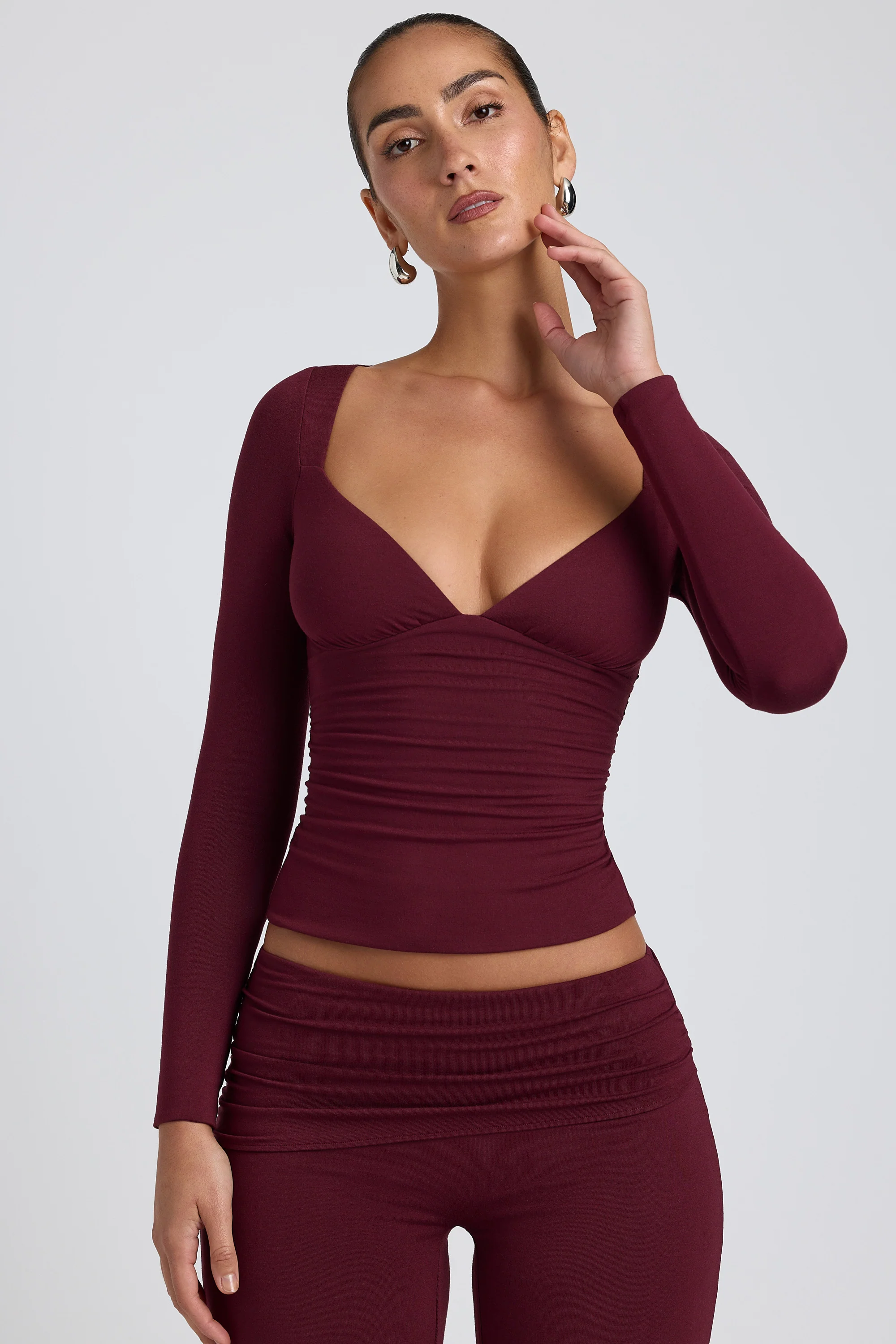 Modal Ruched Long-Sleeve Top in Plum - Image 5
