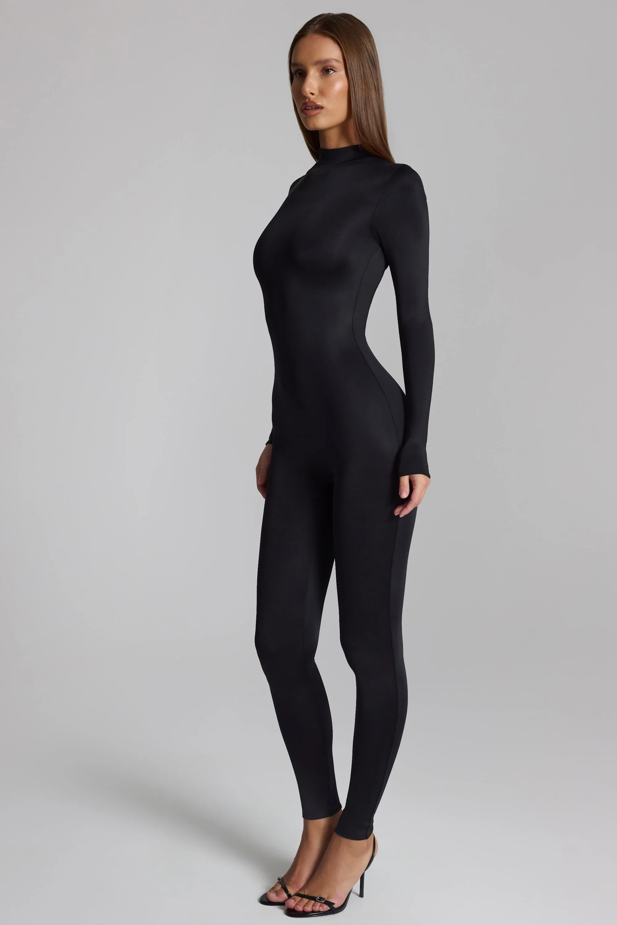 High Neck Long Sleeve Jumpsuit in Black - Image 3