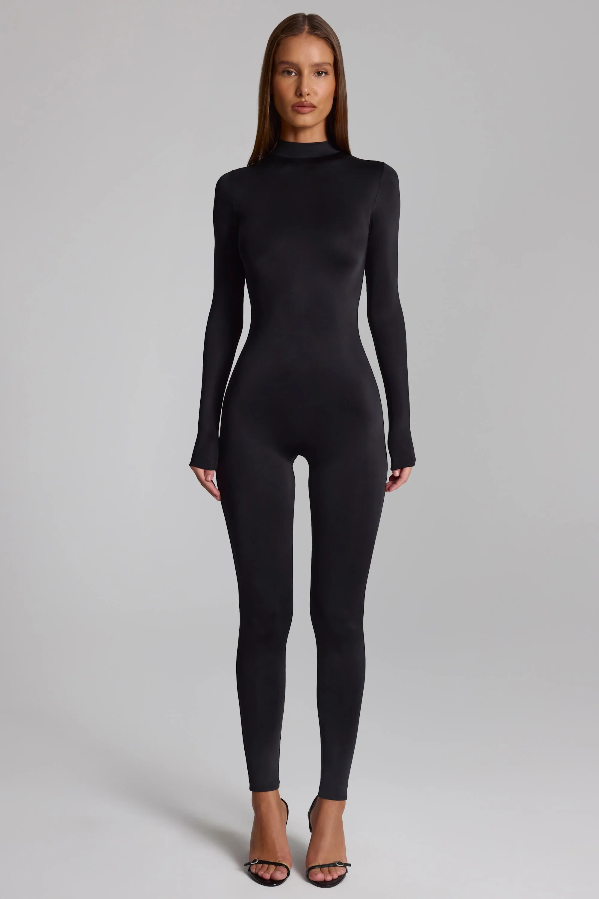 High Neck Long Sleeve Jumpsuit in Black - Image 4