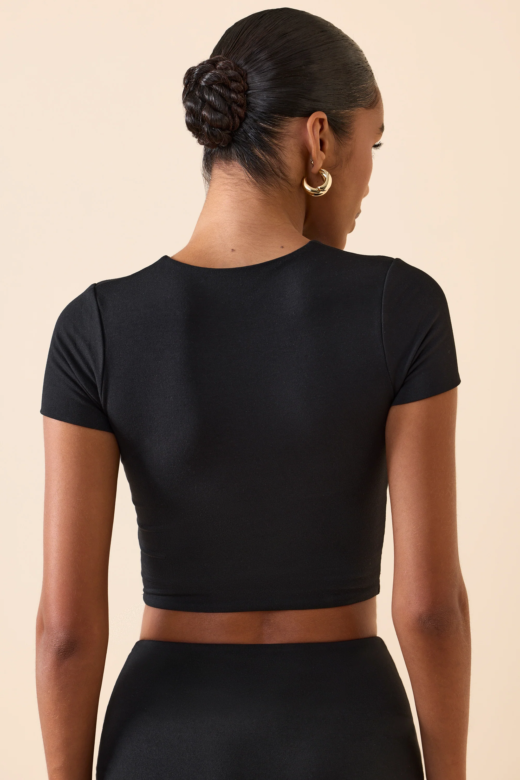 Cap Sleeve Crop Top in Black - Image 2