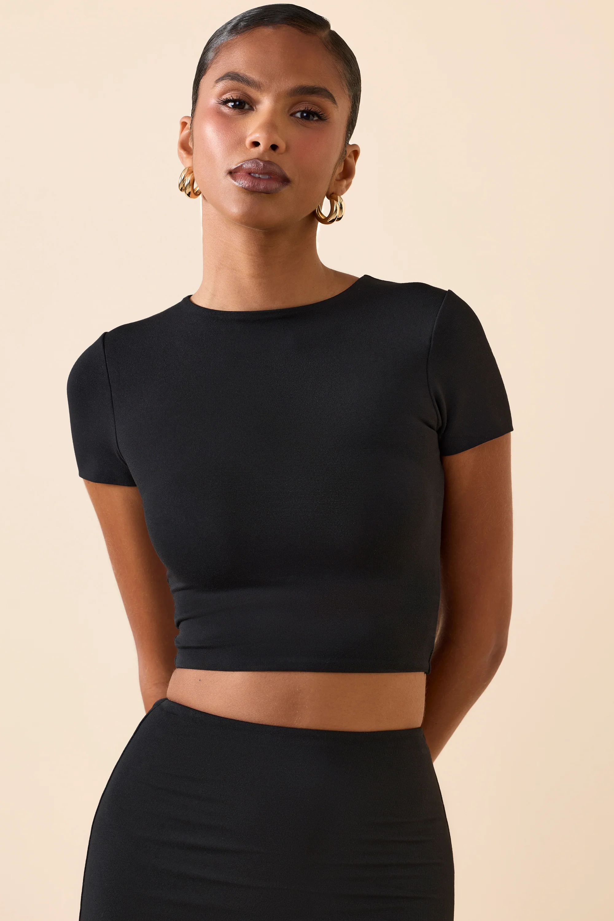 Cap Sleeve Crop Top in Black - Image 4