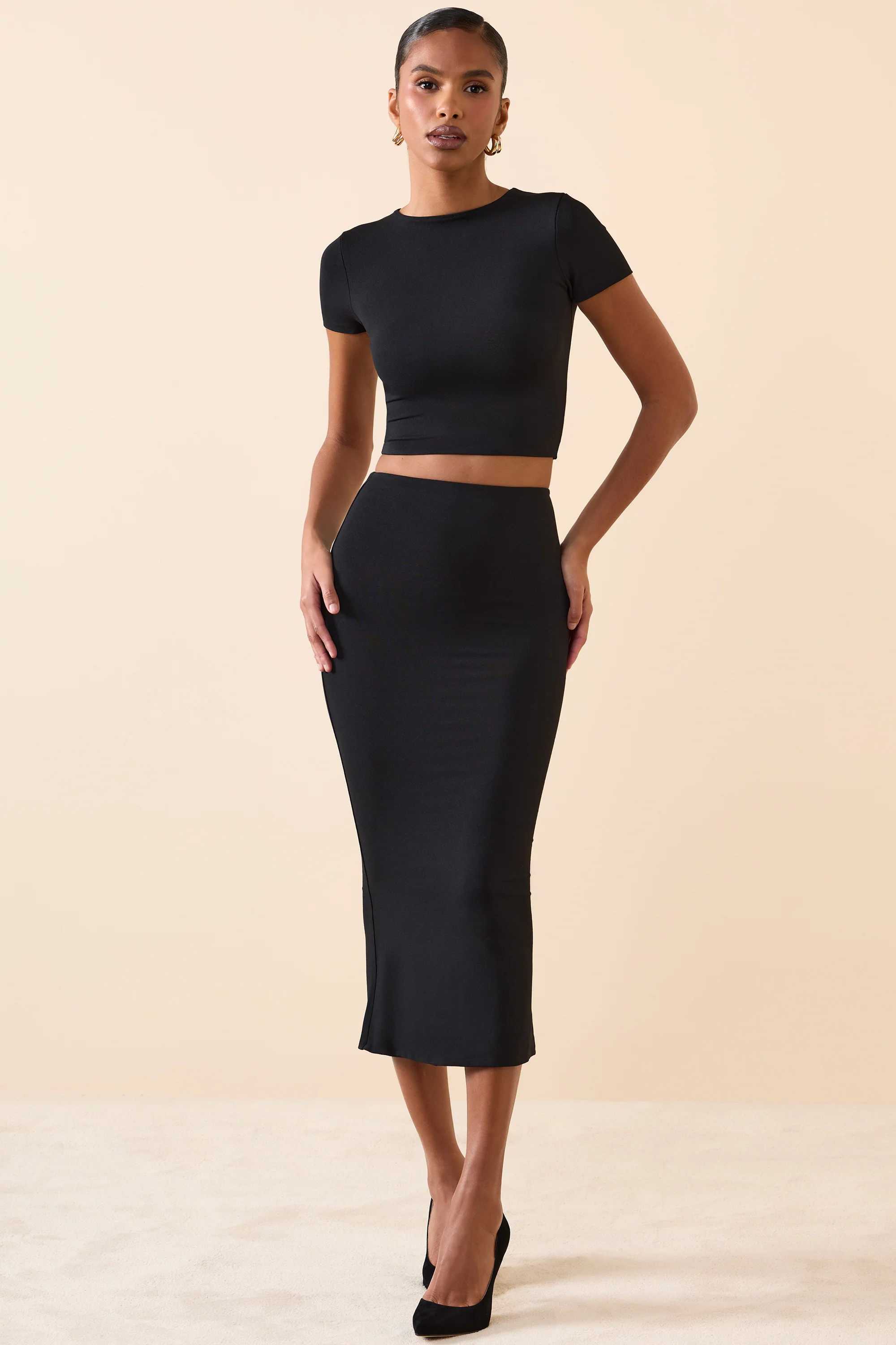Cap Sleeve Crop Top in Black - Image 5