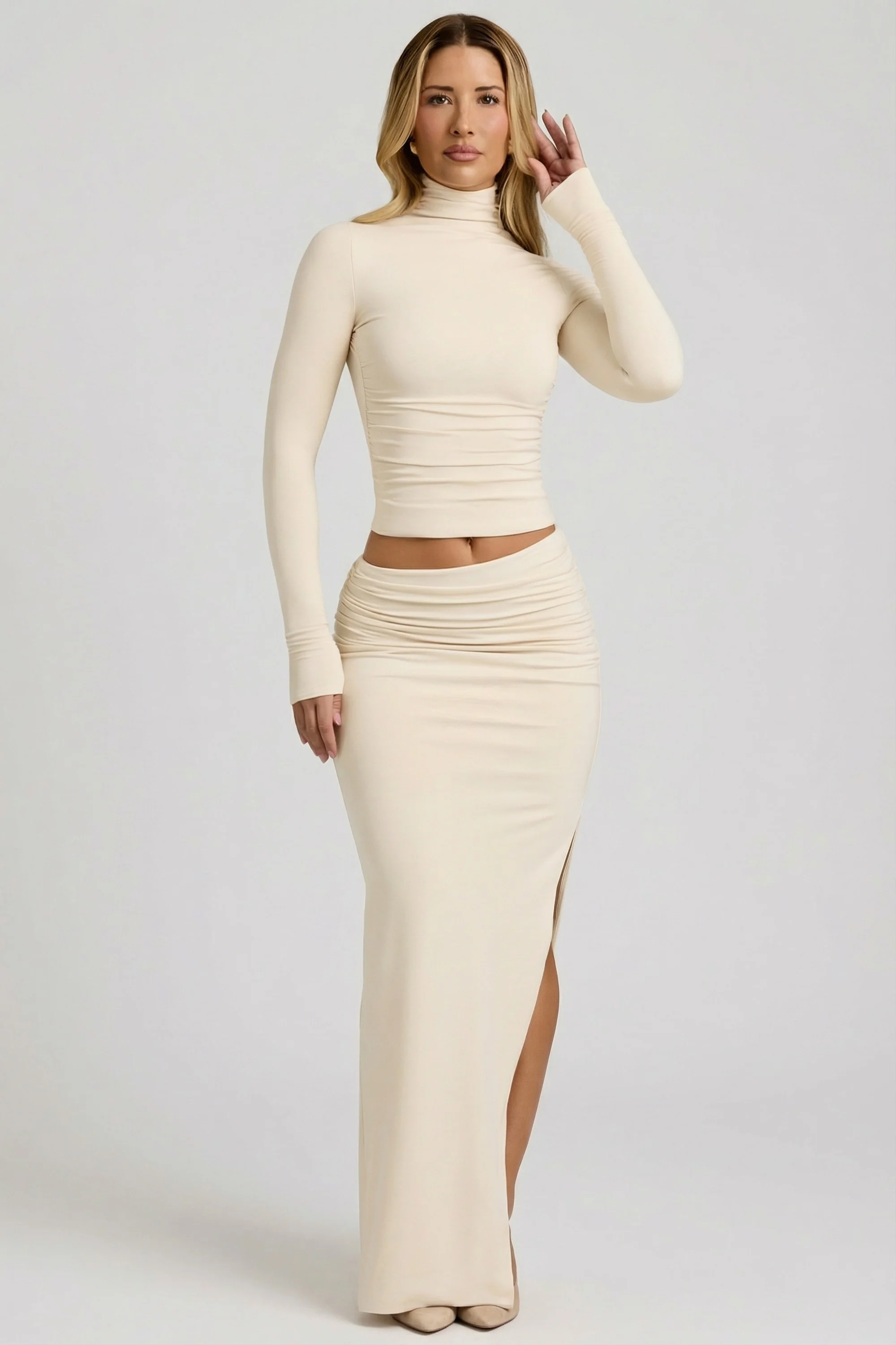 Modal Asymmetric-Waist Maxi Skirt in Ivory - Image 4