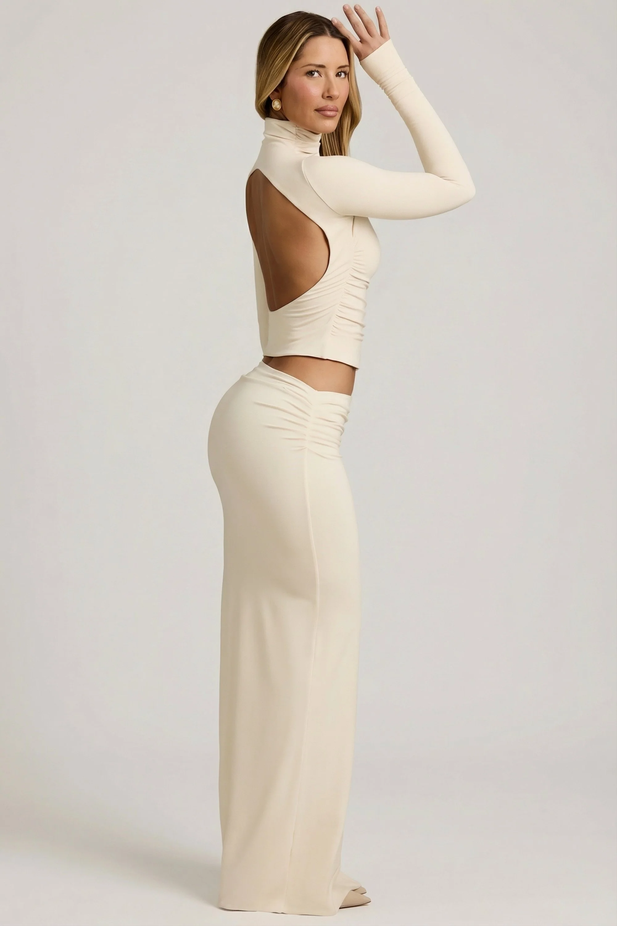Modal Asymmetric-Waist Maxi Skirt in Ivory - Image 7