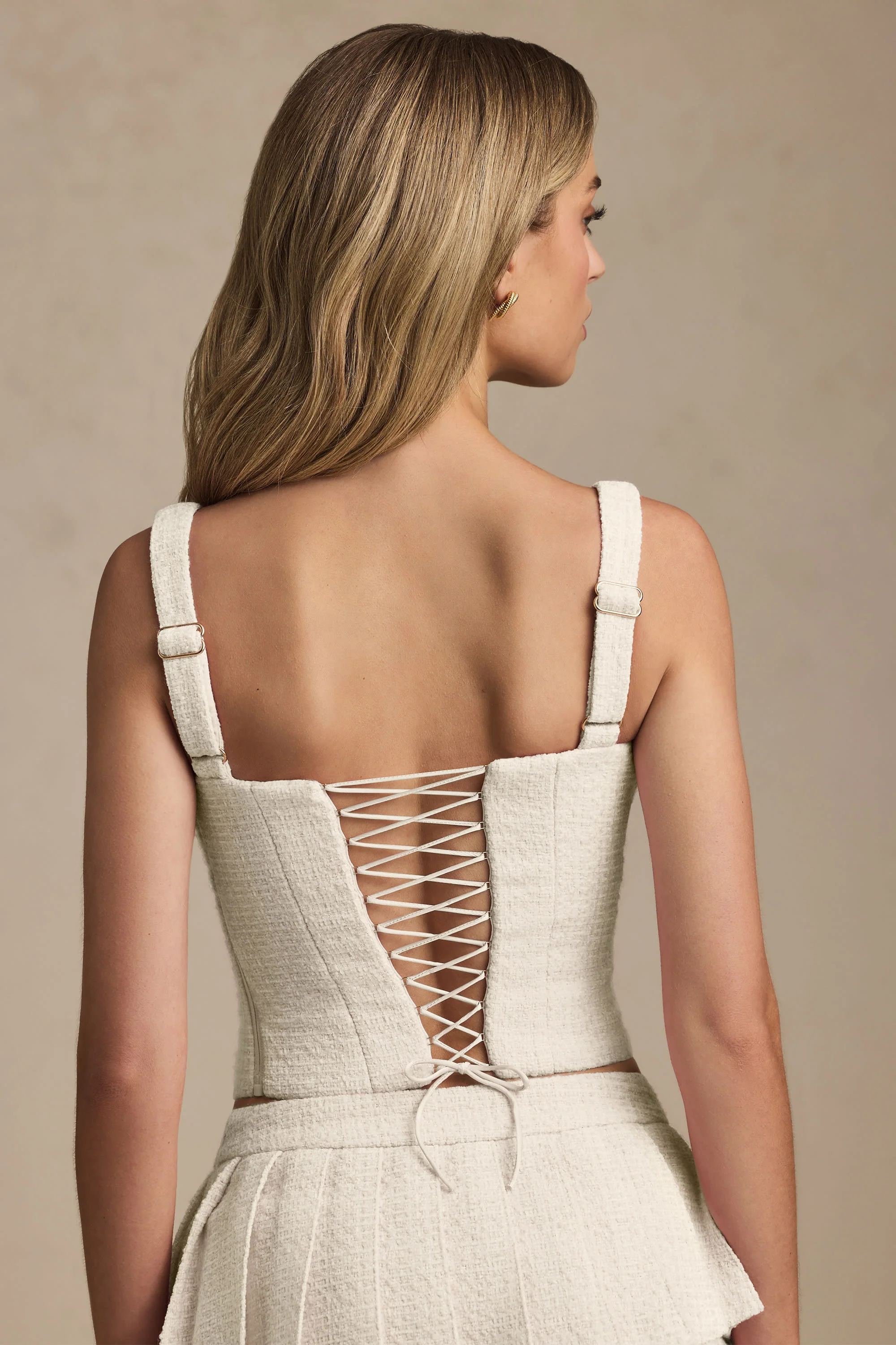 Lace-Up Corset Top in Ivory - Image 3