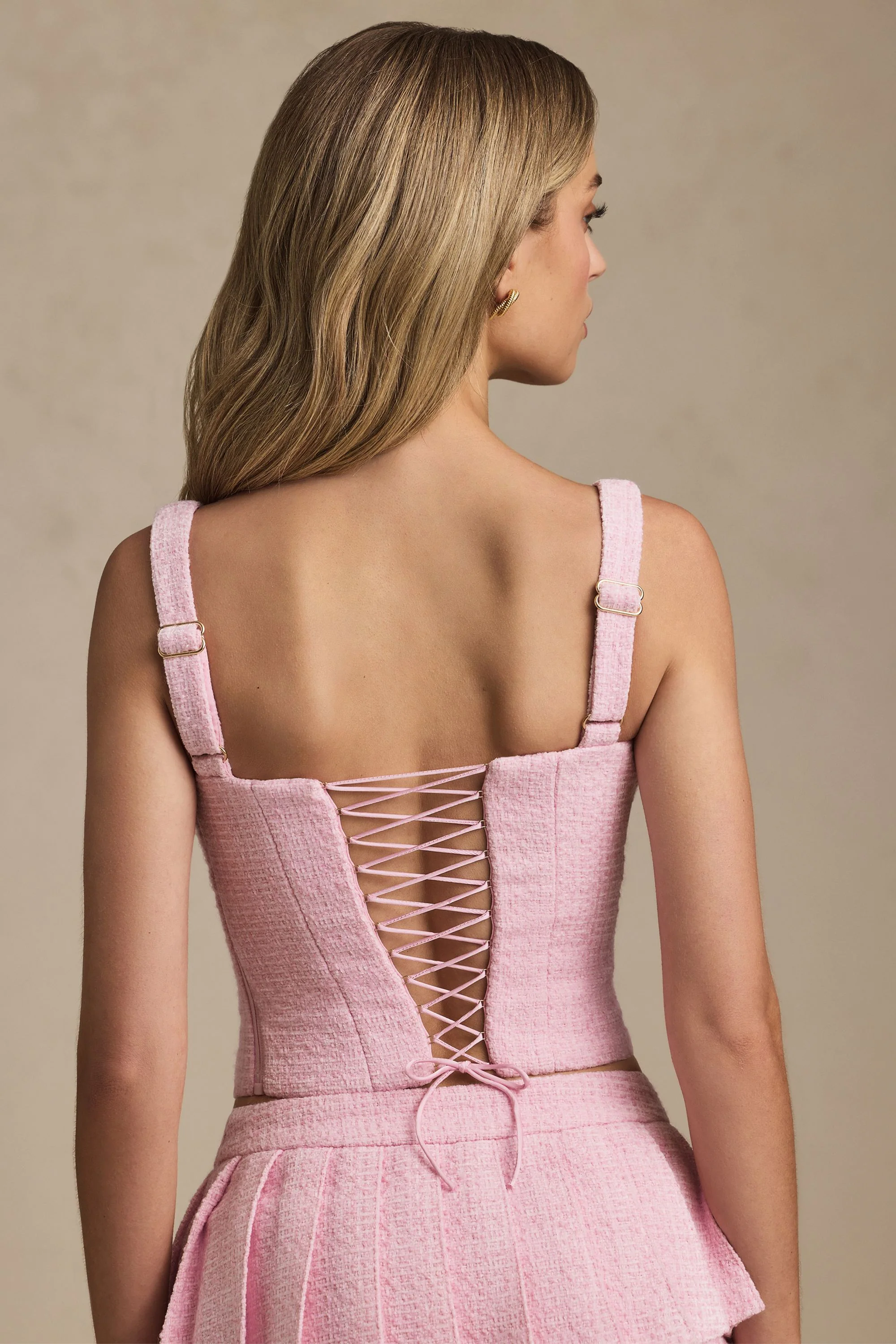 Lace-Up Corset Top in Soft Pink - Image 2