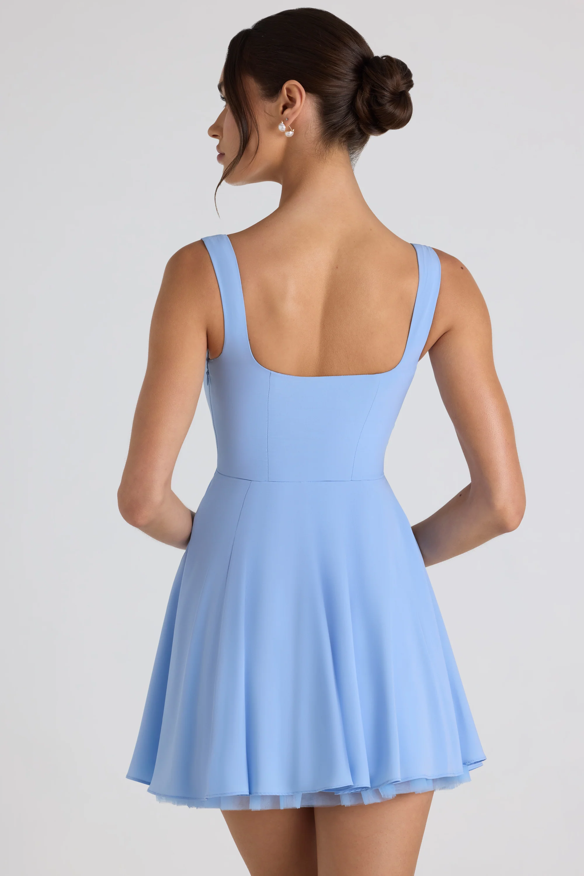 Tie-Detail A-Line Micro Mini Dress in Sky Blue - Image 2