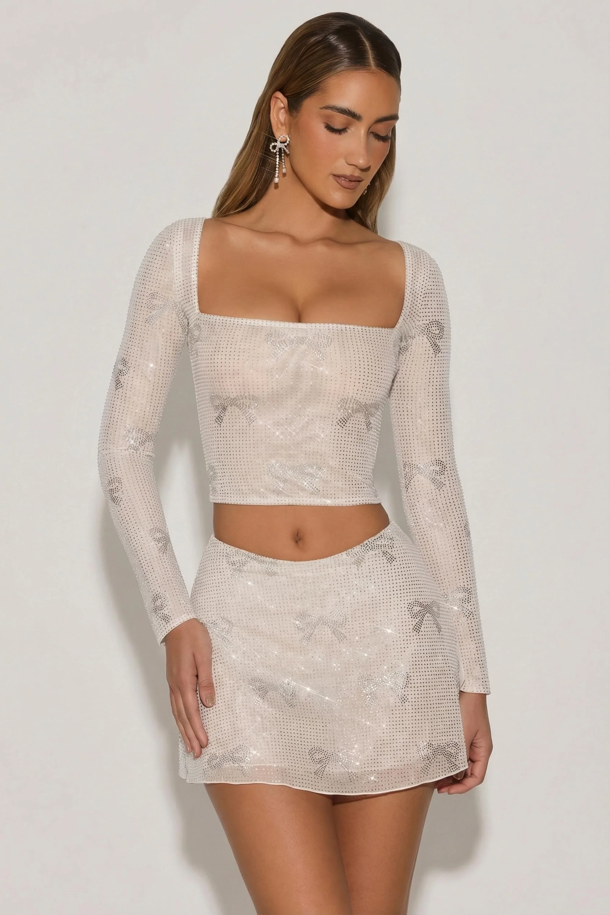 Embellished Bow-Detail Top in Ivory - Image 8