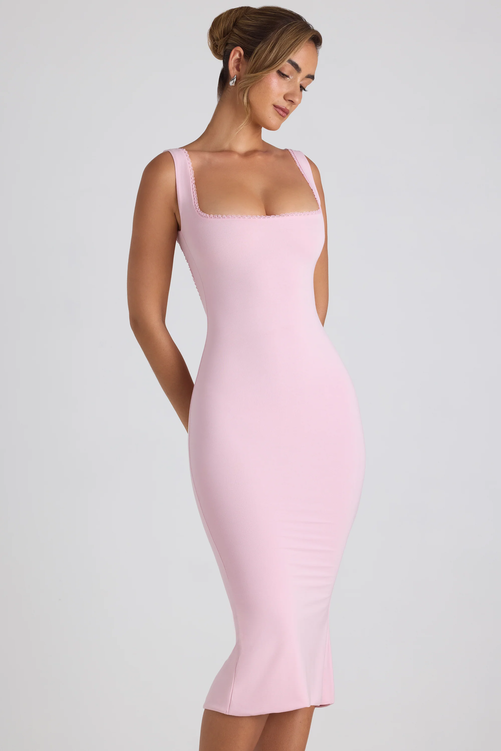 Modal Lace-Trim Midaxi Dress in Soft Pink - Image 6