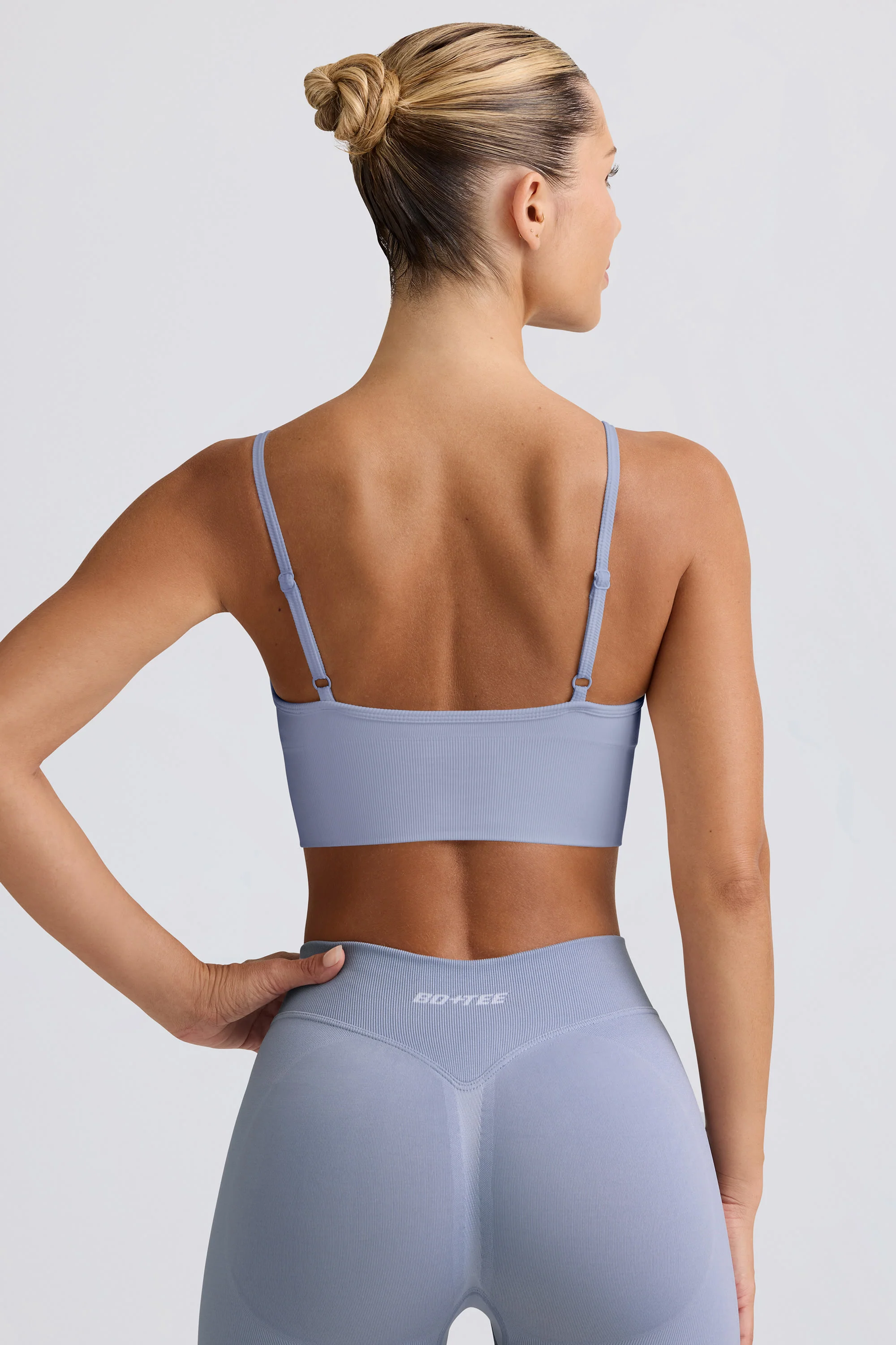 Define Luxe V-Neck Sports Bra in Blue Grey - Image 2