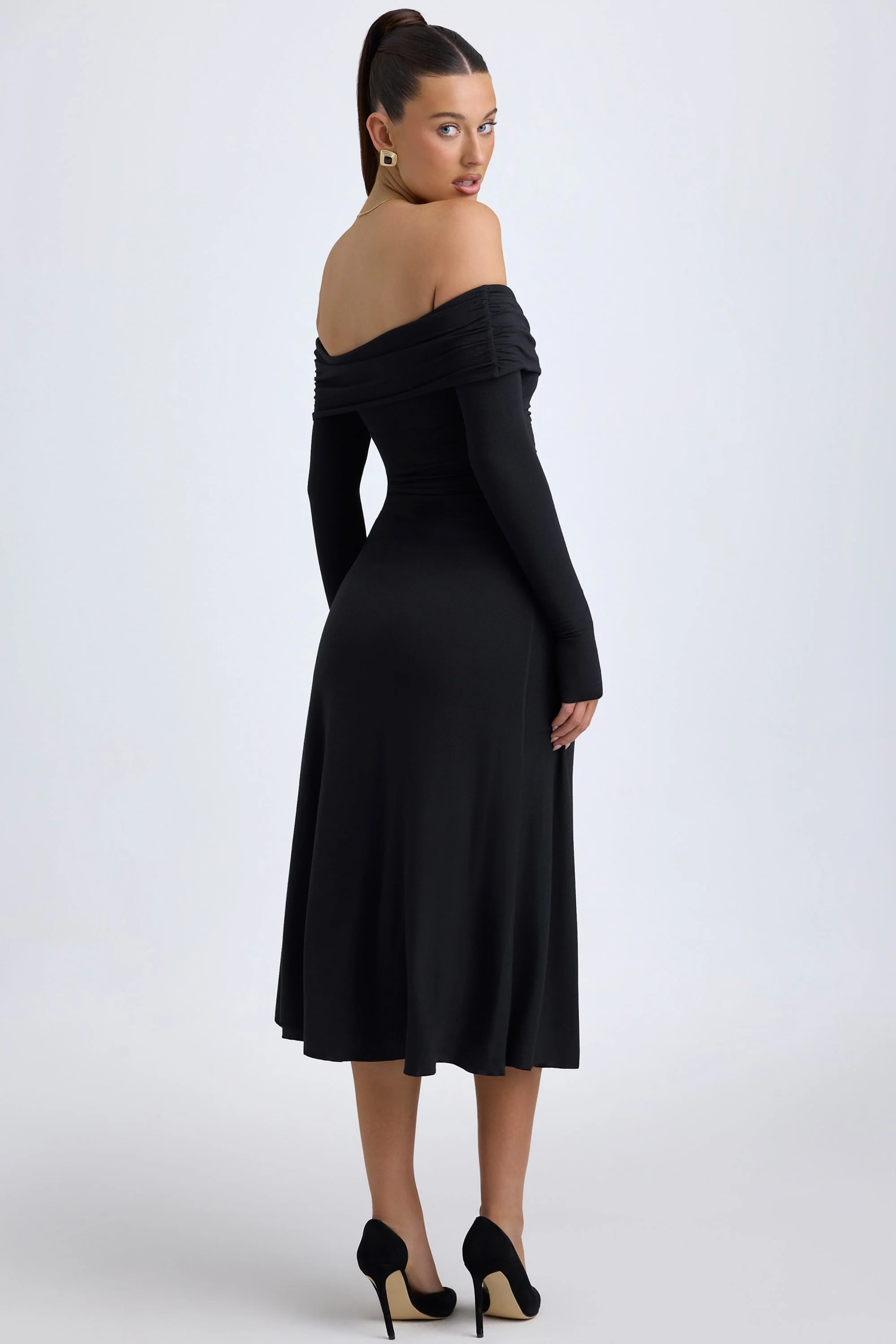 Modal Off-Shoulder Ruched Midaxi Dress in Black - Image 2
