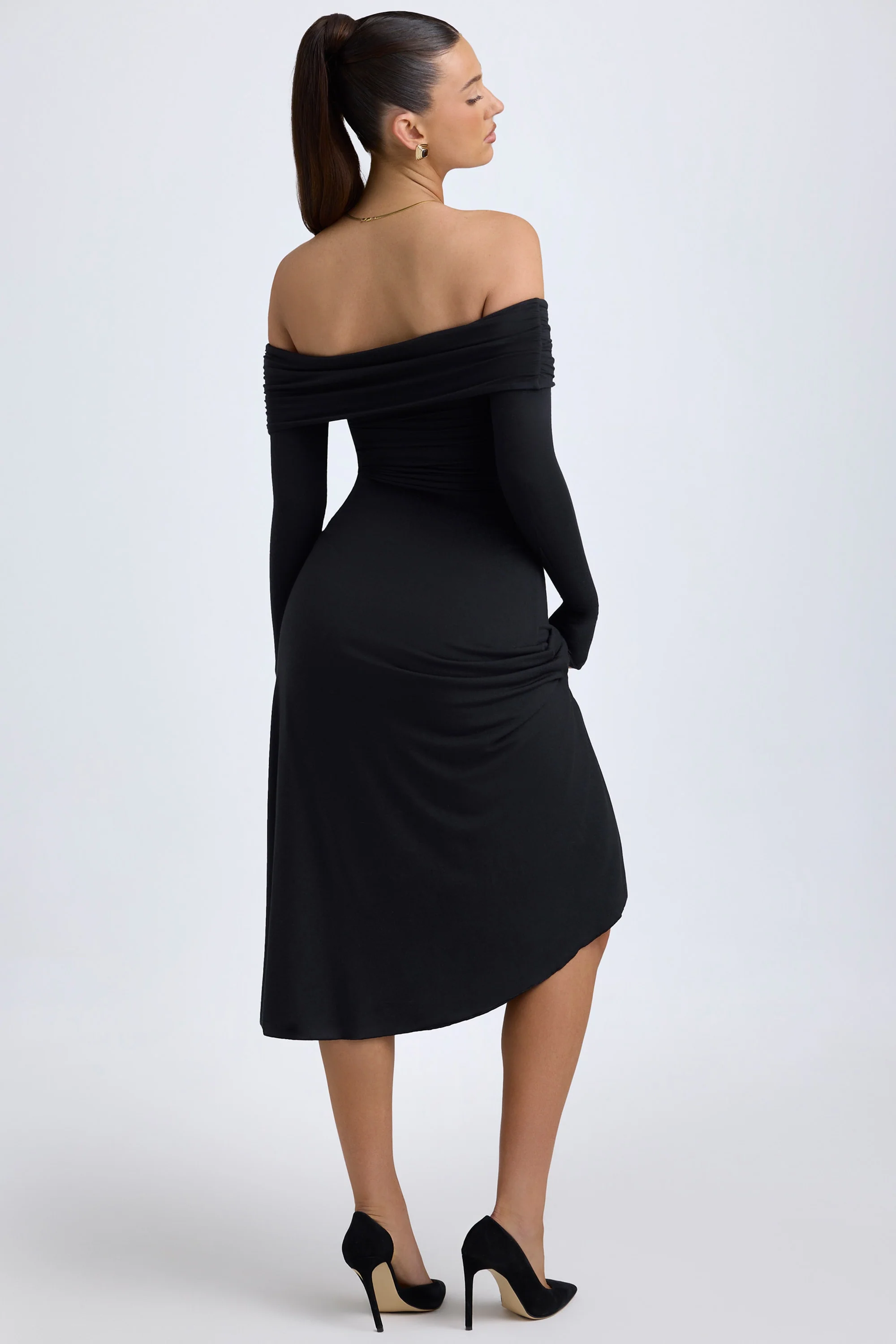 Modal Off-Shoulder Ruched Midaxi Dress in Black - Image 3