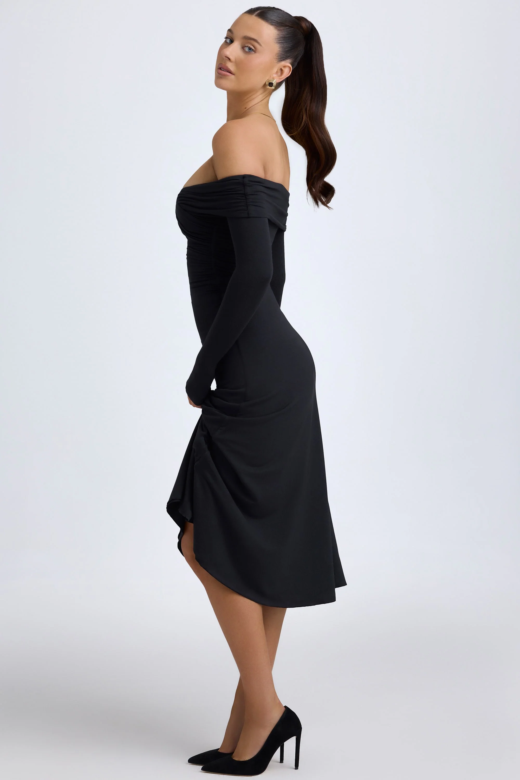 Modal Off-Shoulder Ruched Midaxi Dress in Black - Image 4