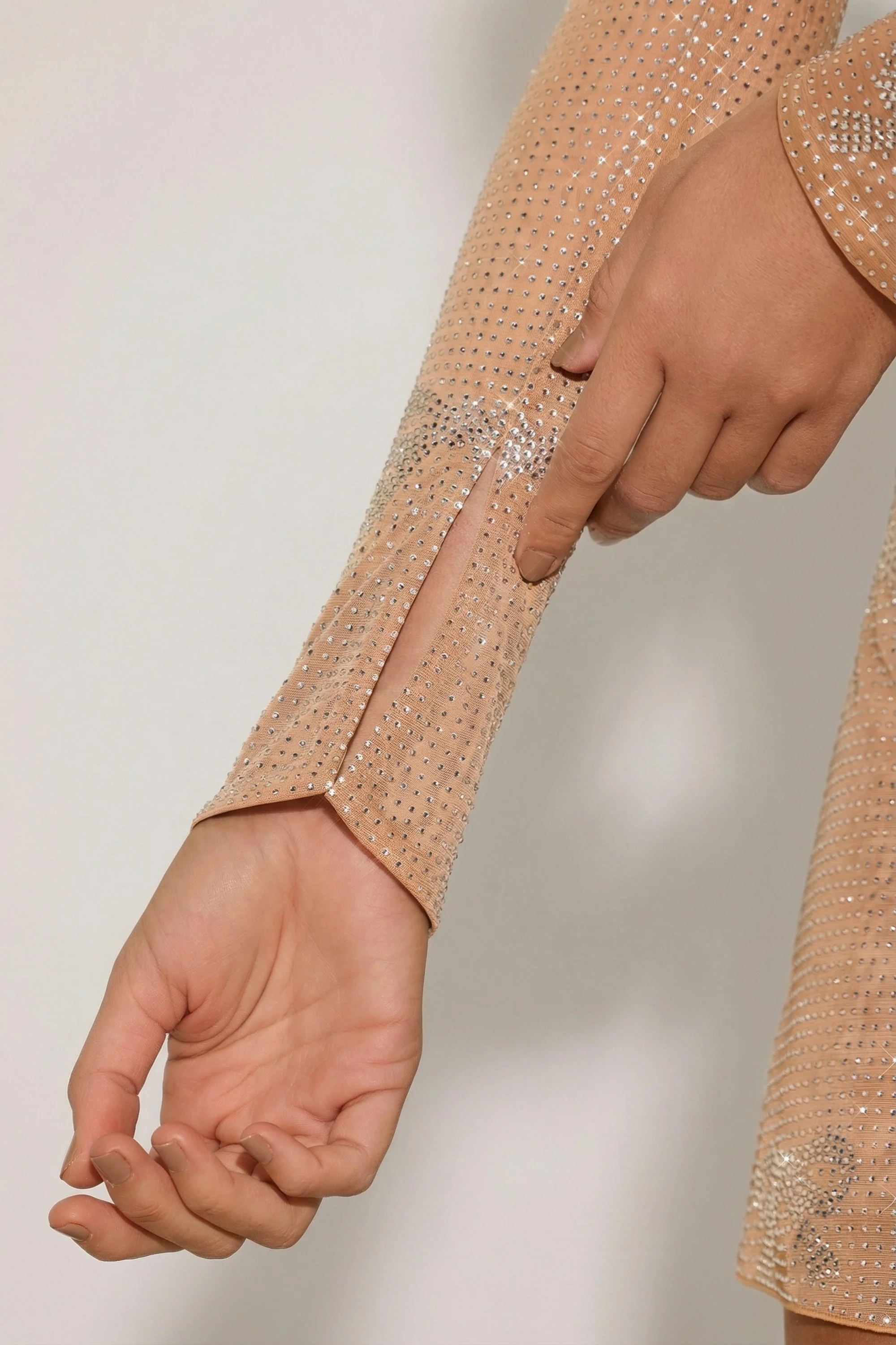 Embellished Mid-Rise A-Line Mini Skirt in Almond - Image 8