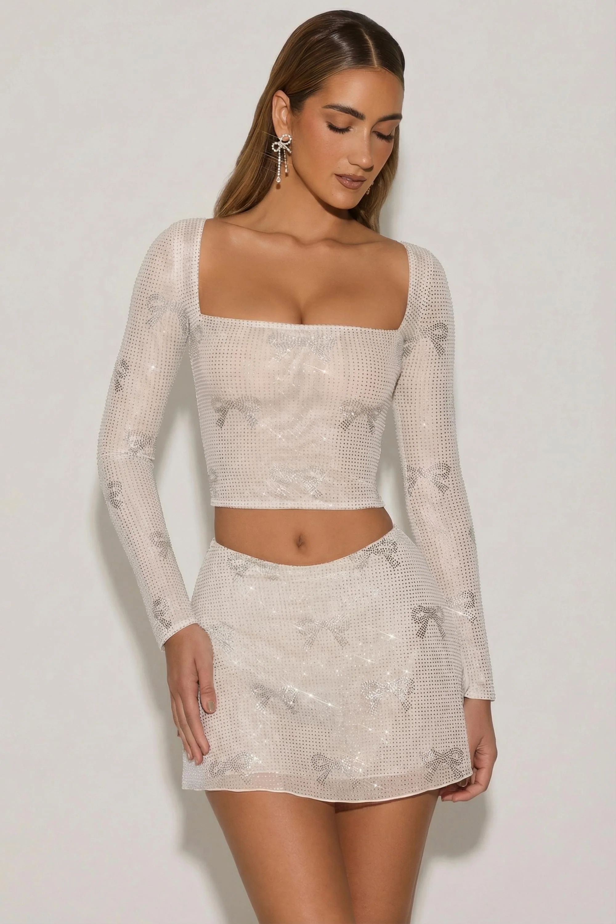 Embellished Mid-Rise A-Line Mini Skirt in Ivory - Image 6