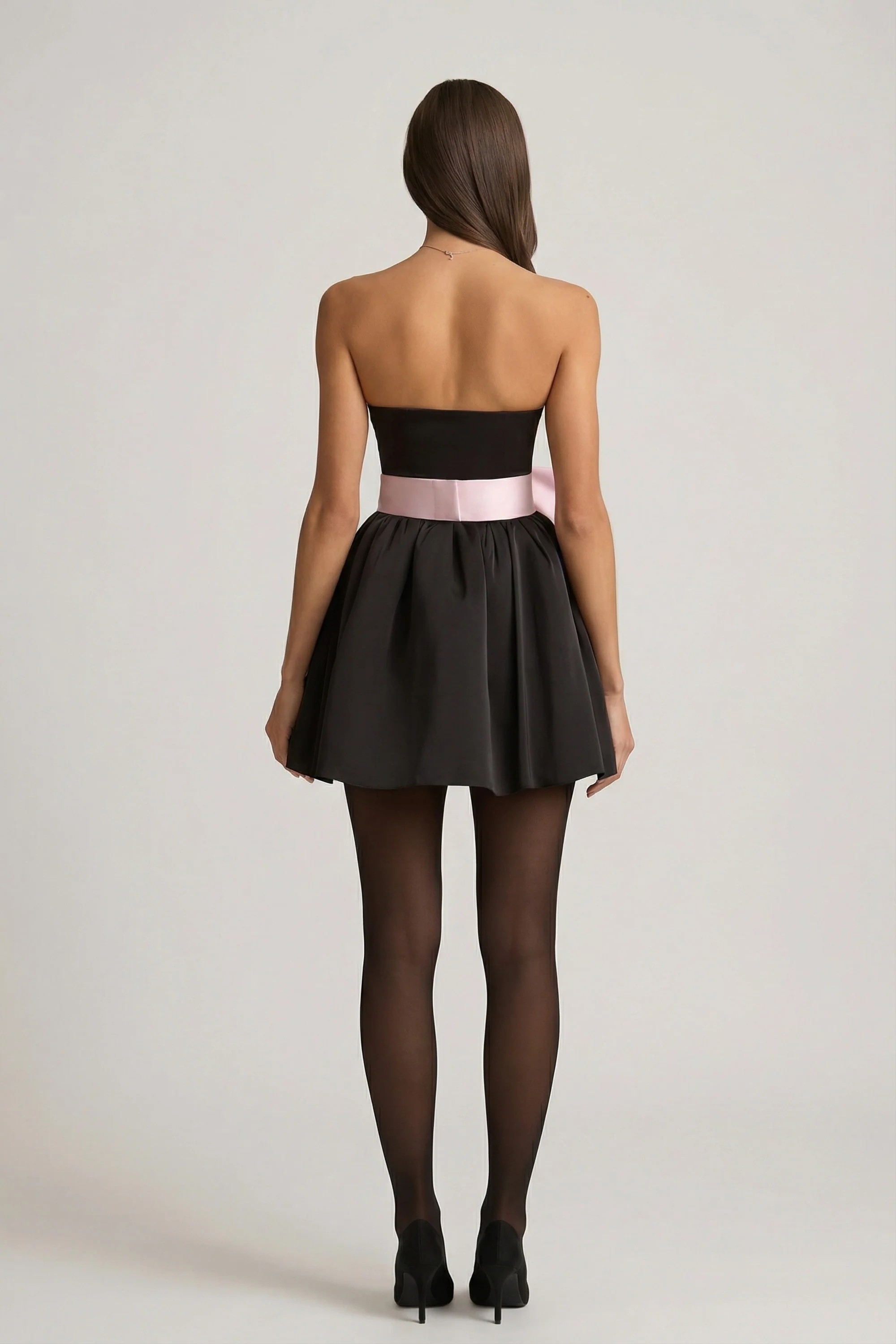 Bow-Detail Corset Mini Dress in Black - Image 2