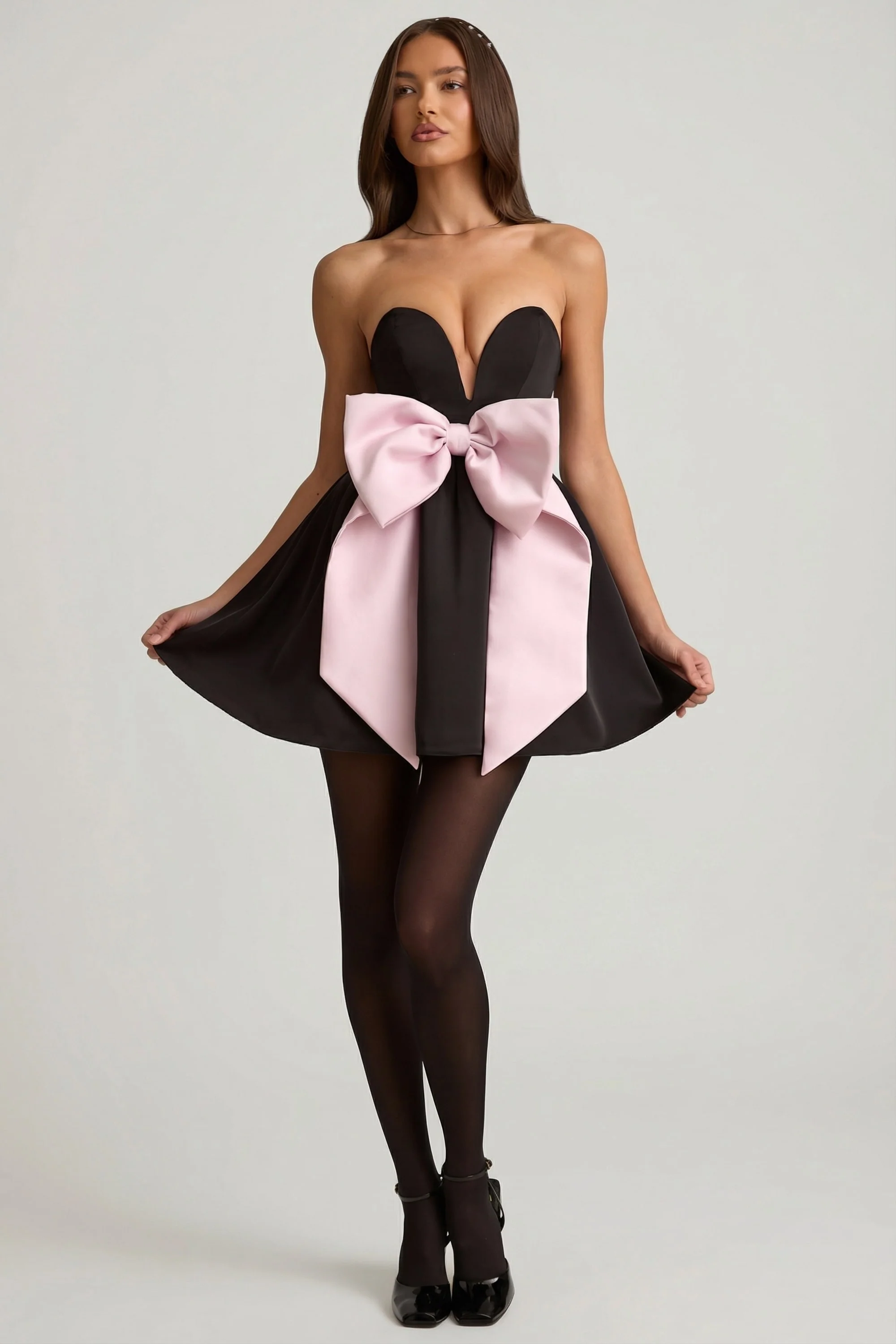 Bow-Detail Corset Mini Dress in Black - Image 5