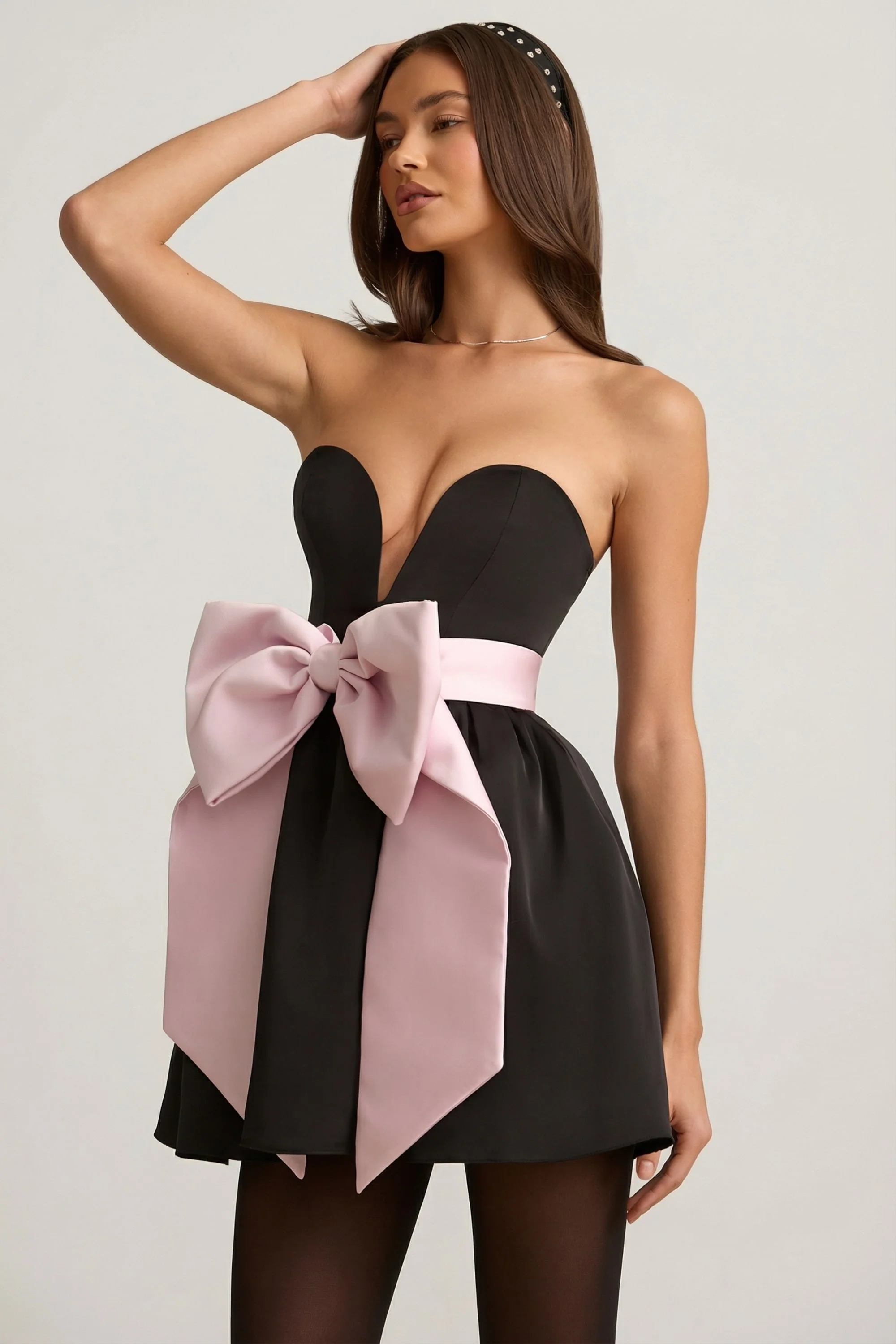 Bow-Detail Corset Mini Dress in Black - Image 7